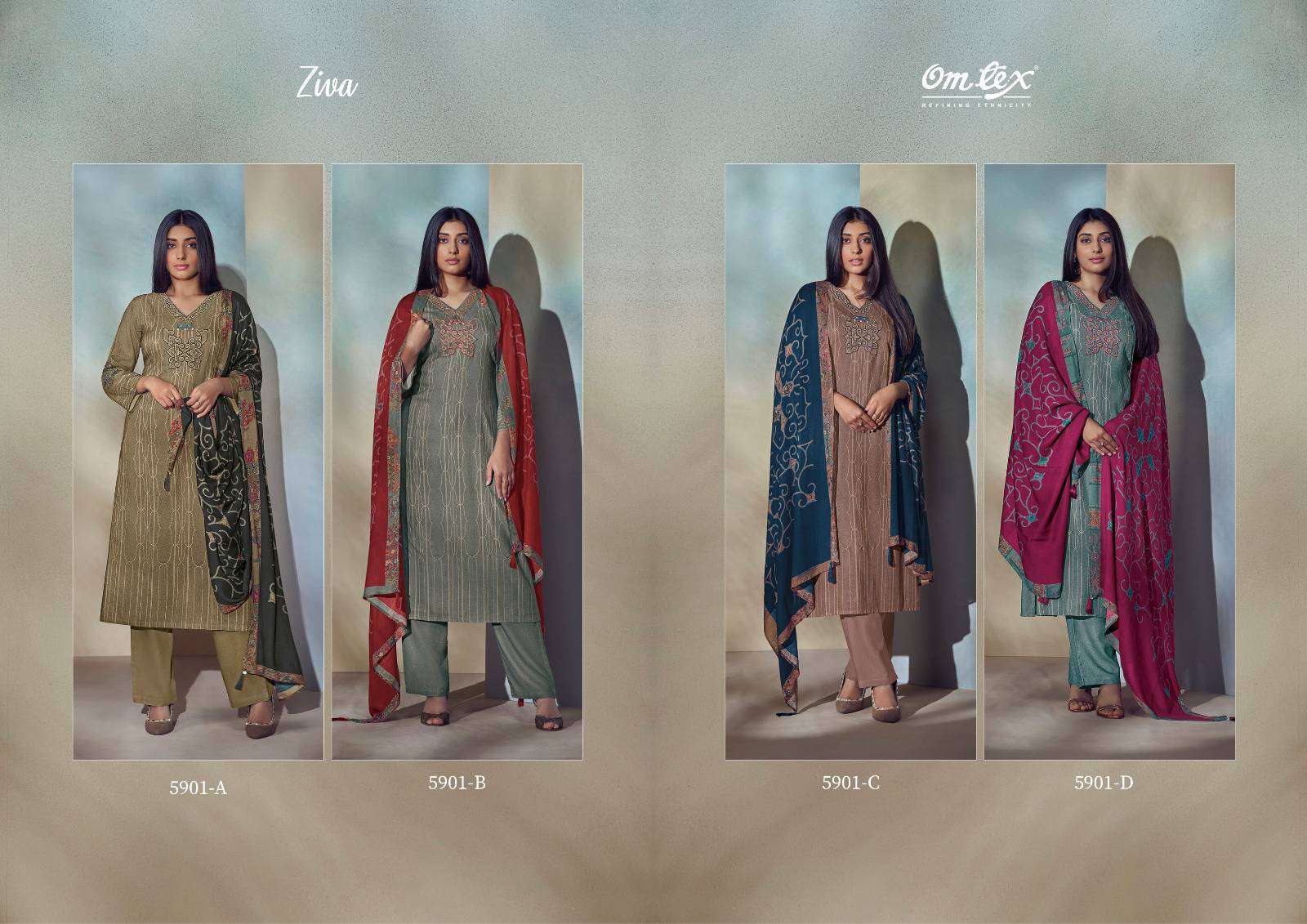 OMTEX ZIVA EXCLUSIVE DIGITAL PRINT PURE PASHMINA SUIT CATALOGUE WHOLESALER 2024