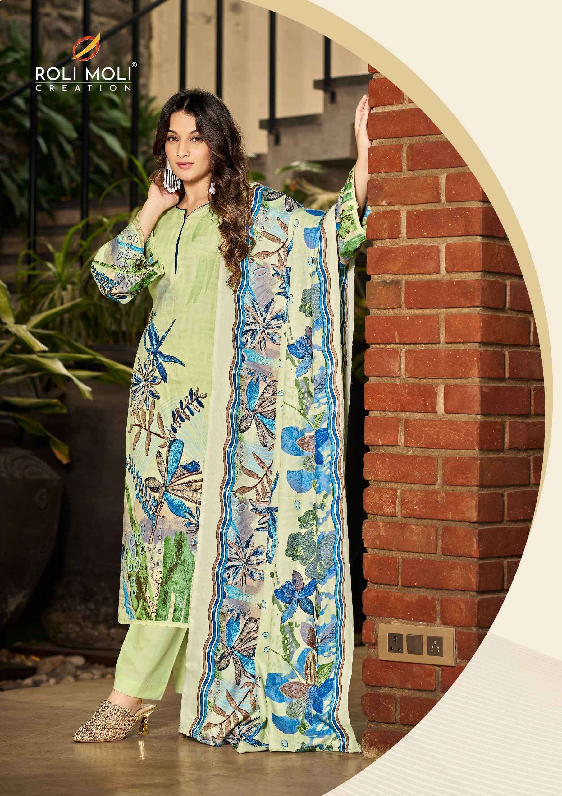 ROLI MOLI JASMEEN PRINTED PASHMINA DRESS MATERIAL WINTER SUIT CATALOGUE 2024