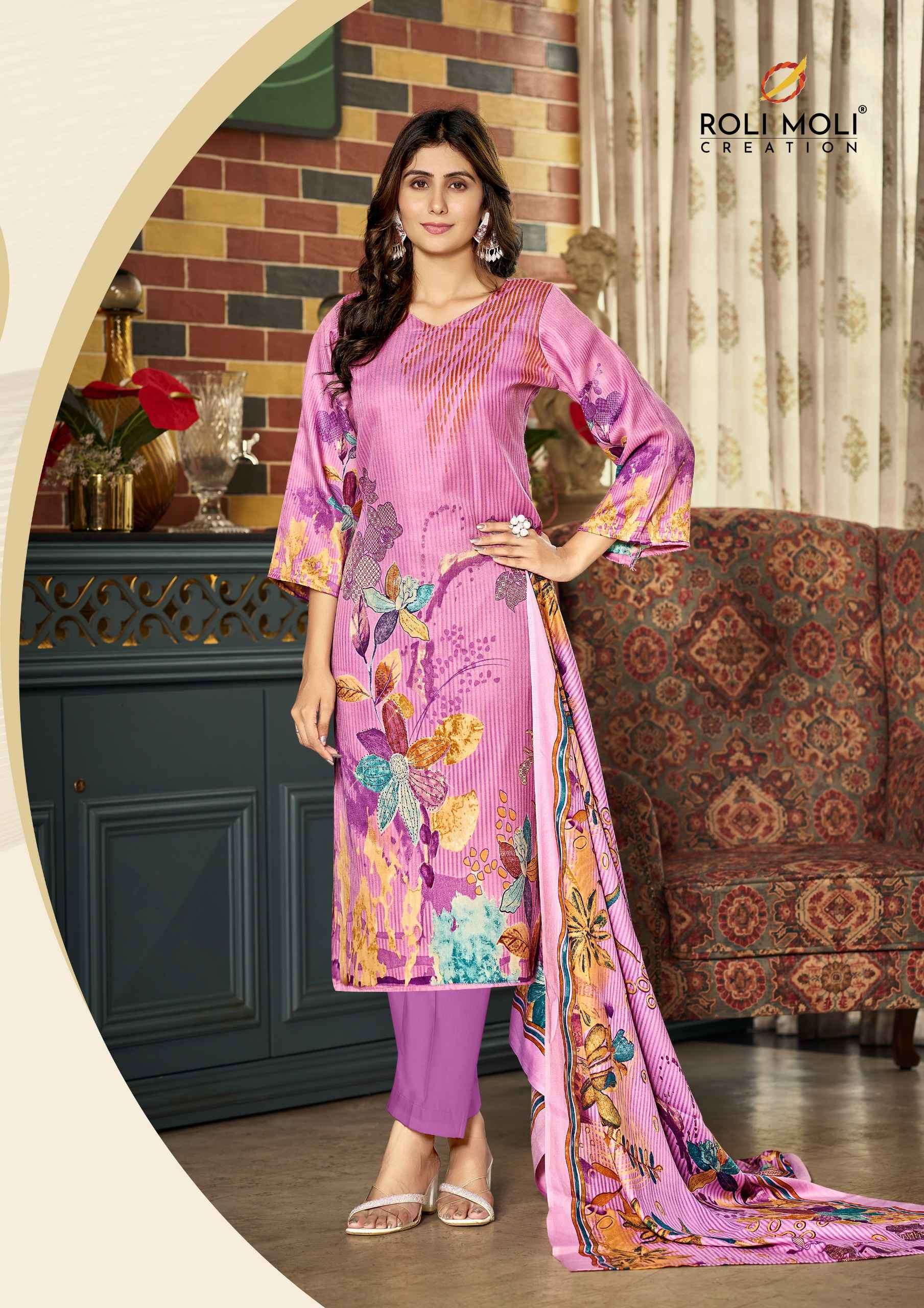 ROLI MOLI JASMEEN PRINTED PASHMINA DRESS MATERIAL WINTER SUIT CATALOGUE 2024