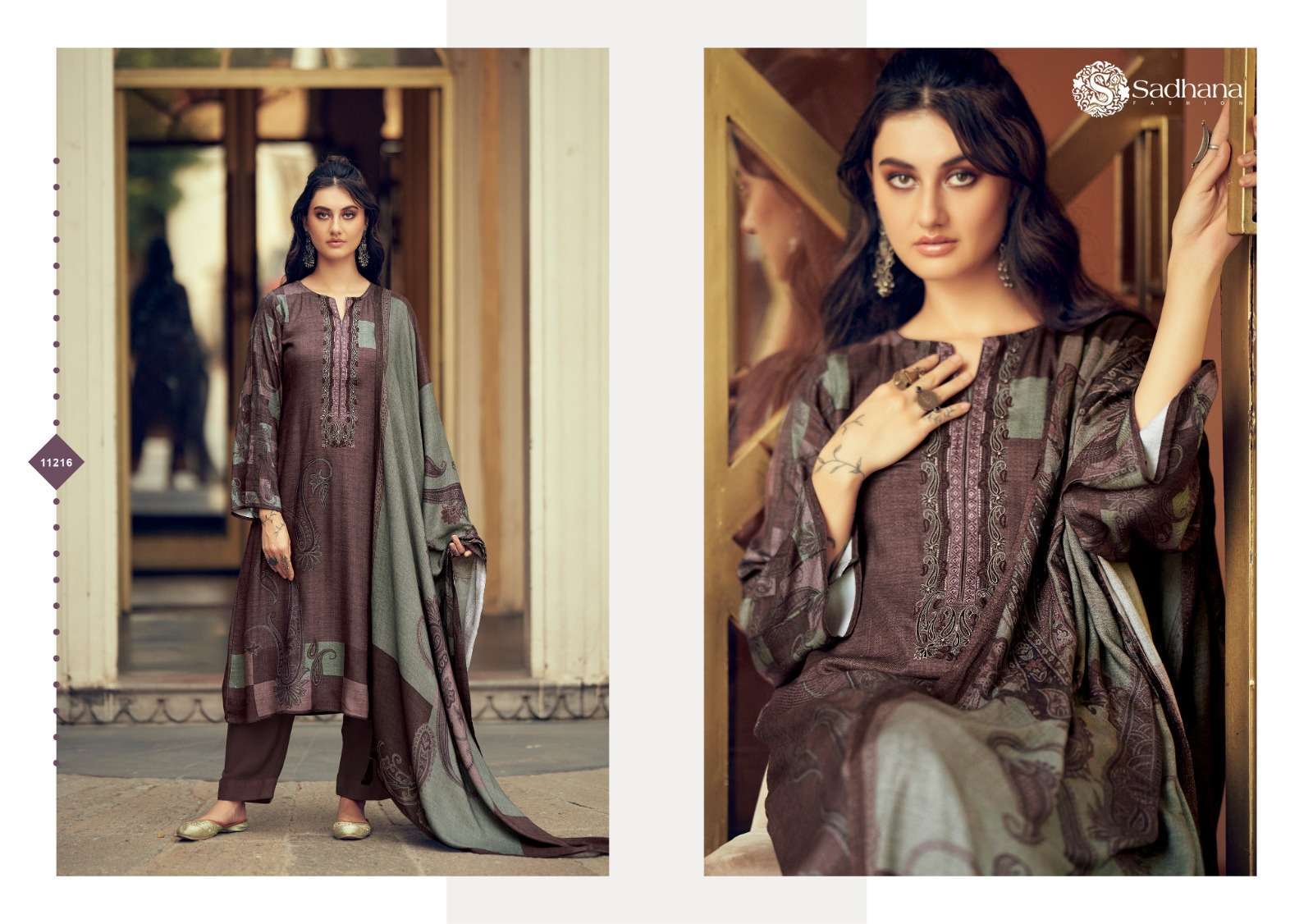SADHANA AZARA FANCY VISCOSE PASHMINA SUIT CATALOG EXPORTER 2024