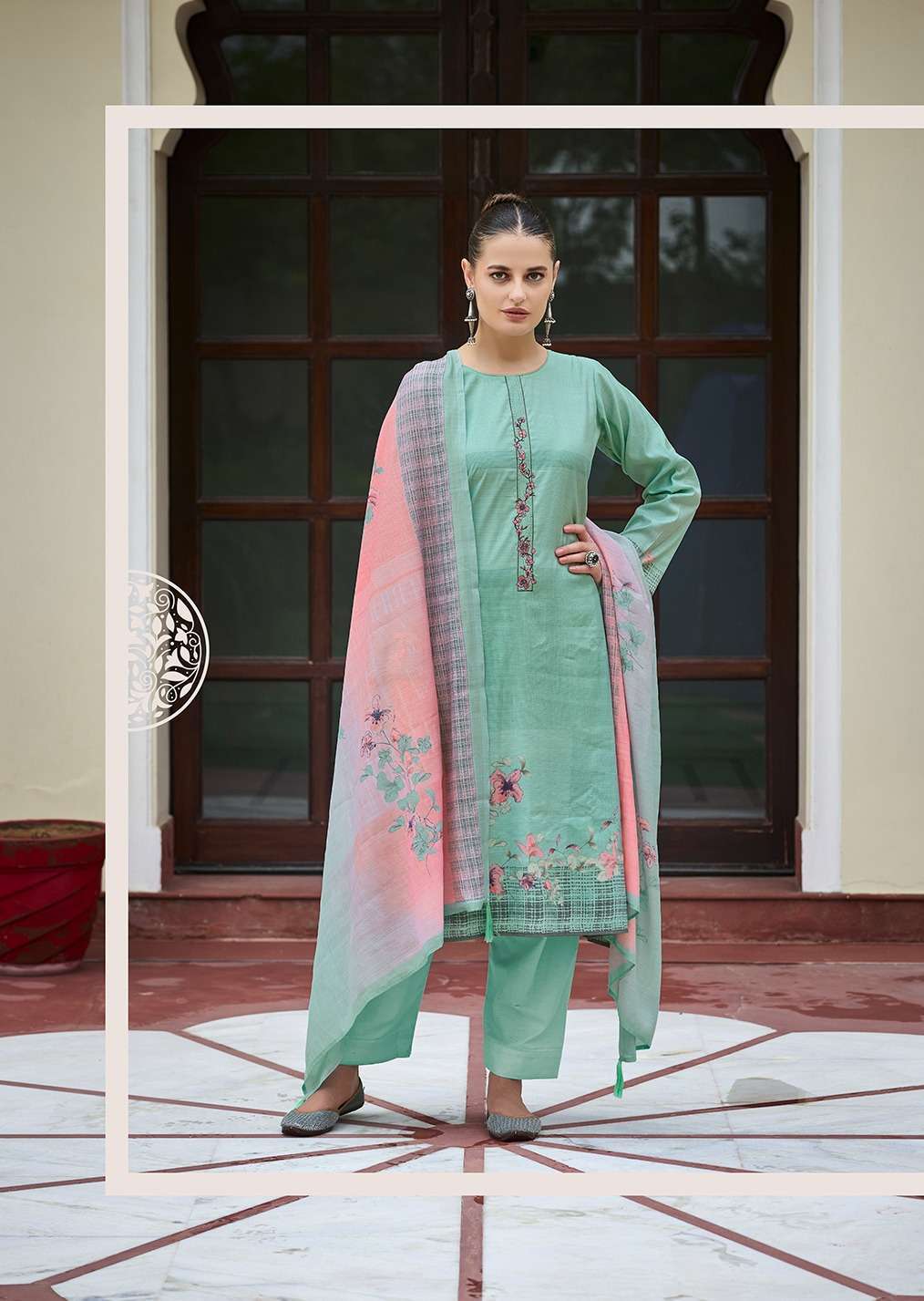 SADHANA MEHER FANCY WORK MUSLIN SILK SUIT CATALOGUE WHOLESALE PRICE 2024