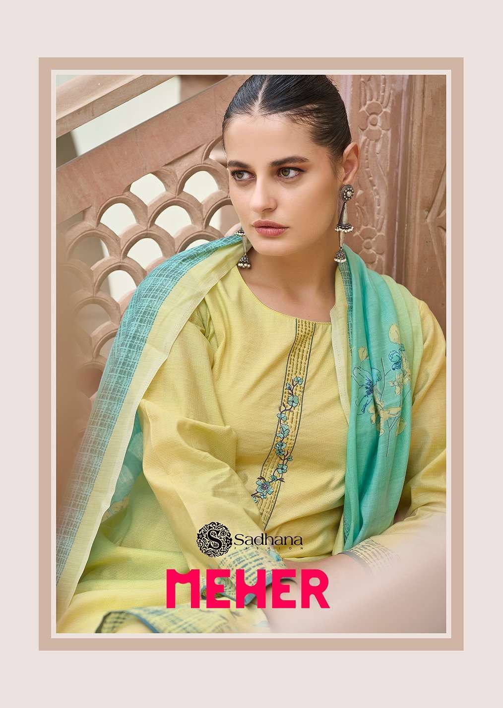 SADHANA MEHER FANCY WORK MUSLIN SILK SUIT CATALOGUE WHOLESALE PRICE 2024
