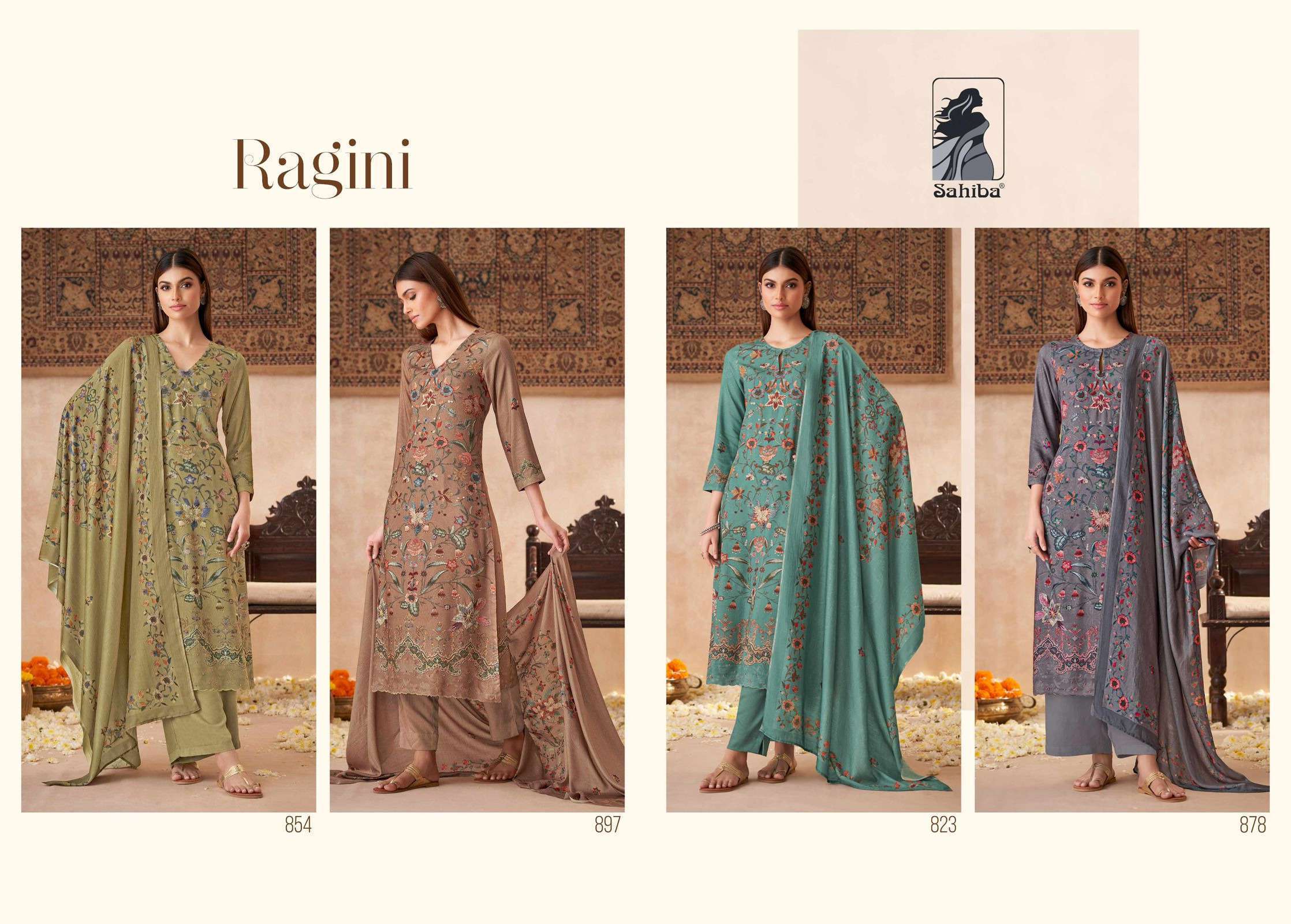 SAHIBA RAGINI FANCY HADNWORK PASHMINA SUIT CATALOGUE WHOLESALER 