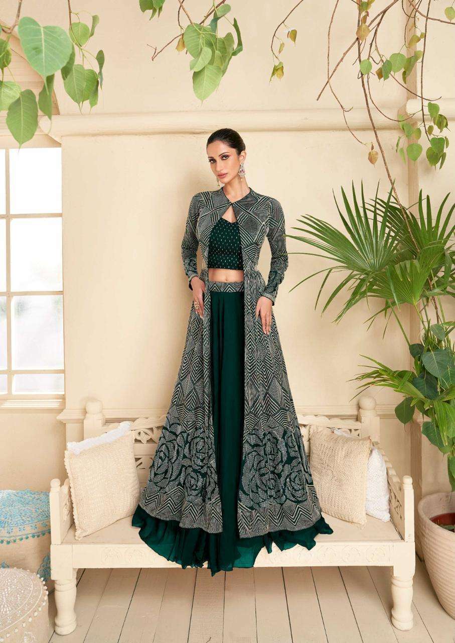 SAYURI DESIGNER VASANSI GOLD NEW COLOR LATEST DESIGNER SHURG STYLE PARTYWEAR OUT FIT COLLECTION 