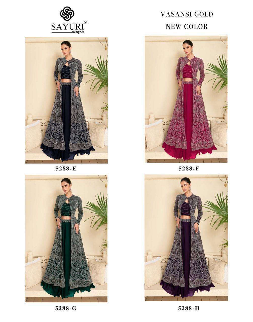 SAYURI DESIGNER VASANSI GOLD NEW COLOR LATEST DESIGNER SHURG STYLE PARTYWEAR OUT FIT COLLECTION 