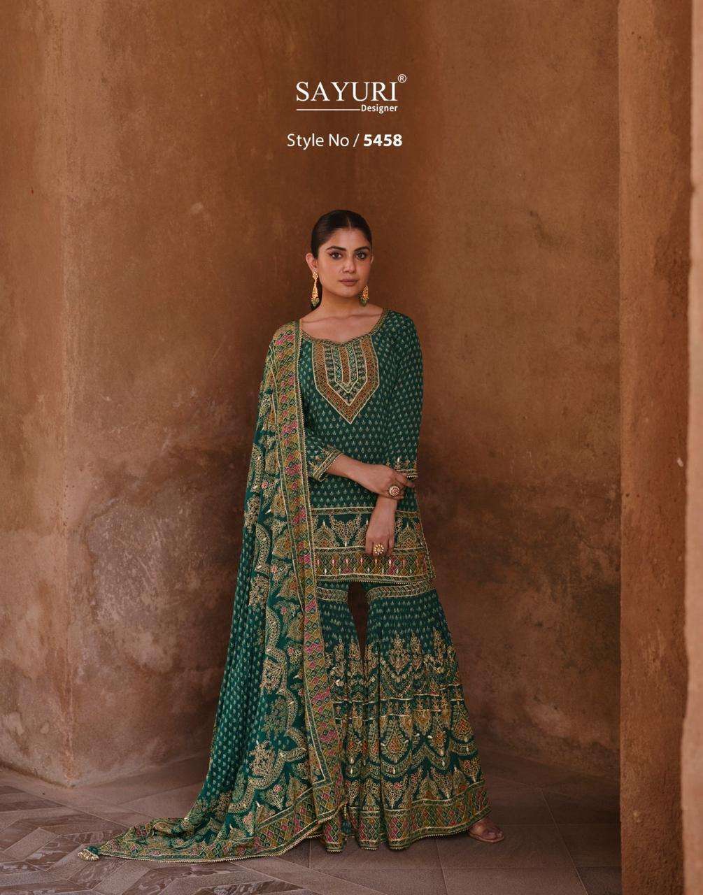 SAYURI NOORANI 5454 TO 5458 DESIGNER GHARARA DRESS CATALOGUE WHOLESALER 2024
