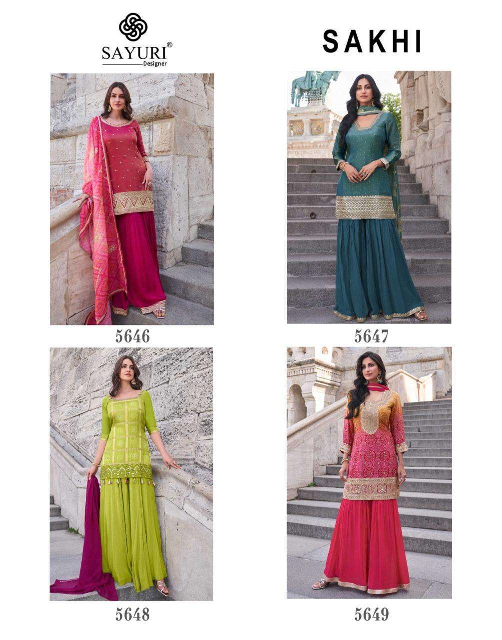 SAYURI SAKHI 5646 TO 5649 PARTYWEAR SHARARA DRESS CATALOG EXPORTER 2024