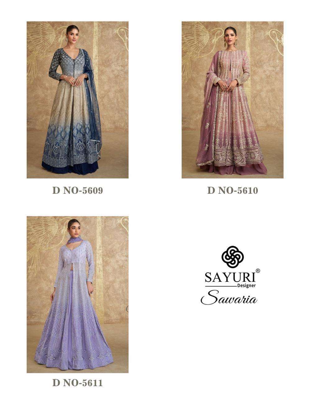 SAYURI SAWARIA 5609 TO 5611 PARTYWEAR INDO WESTERN DRESS CATALOGUE WHOLESALER 