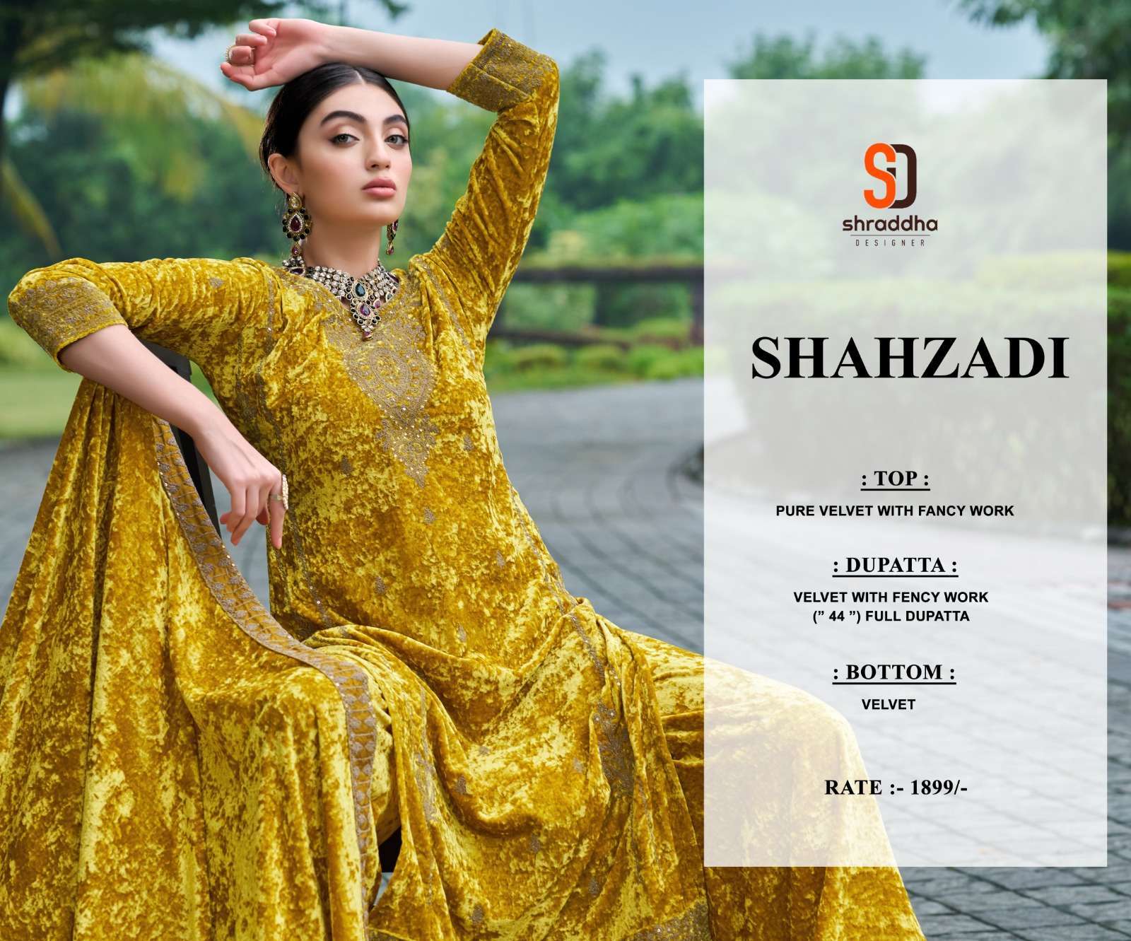 SHRADDHA SHAHZADI DESIGNER PURE VELVET SUIT CATALOGUE WHOLESALER 2024
