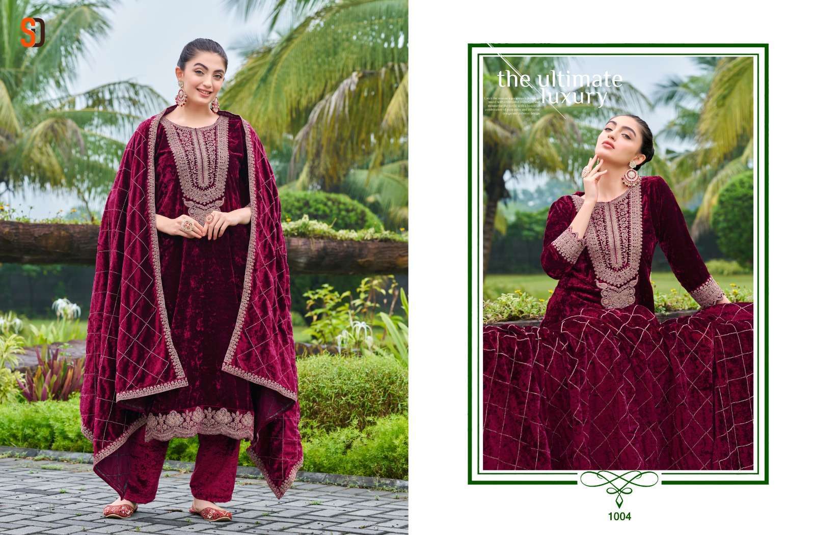 SHRADDHA SHAHZADI DESIGNER PURE VELVET SUIT CATALOGUE WHOLESALER 2024