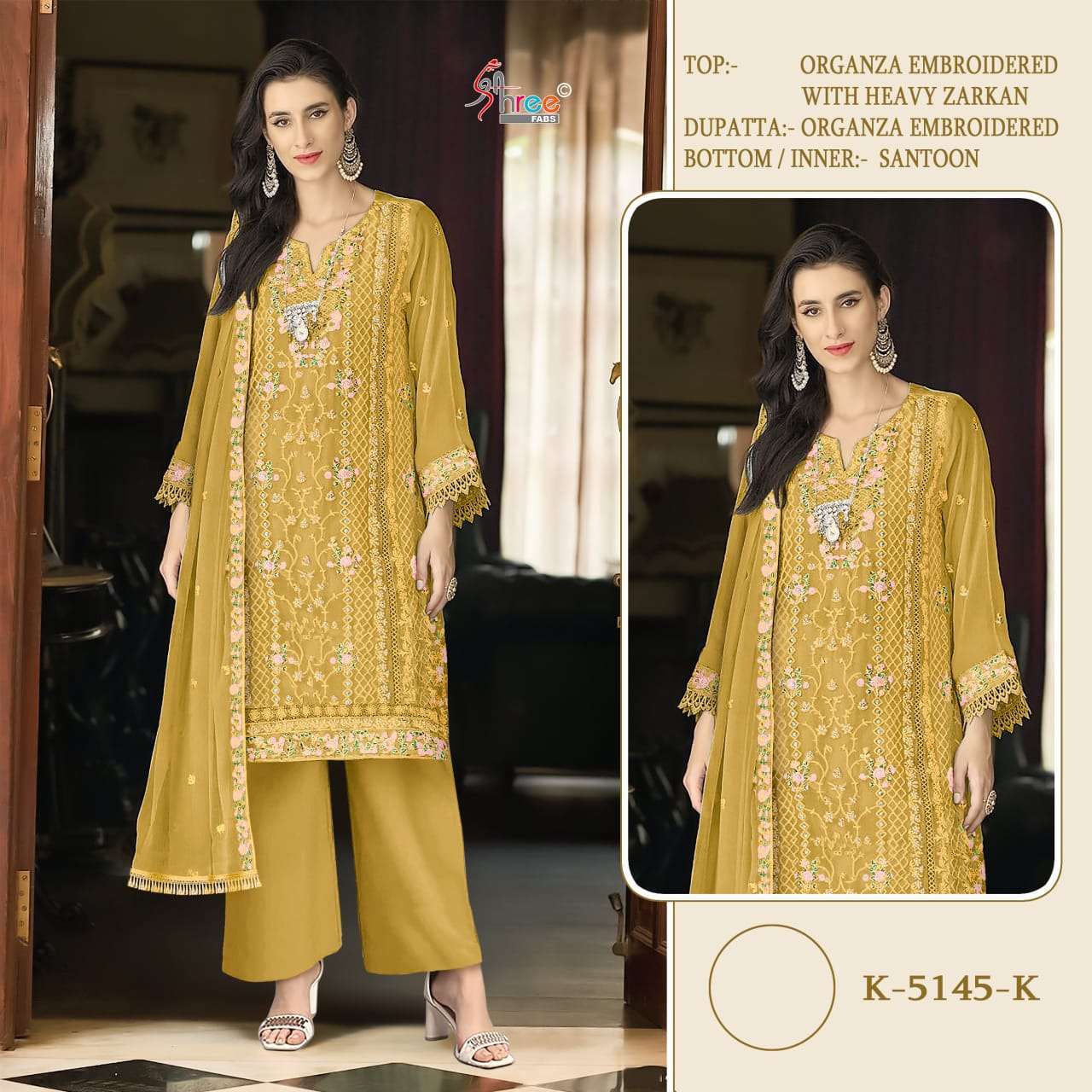 SHREE FAB K 5145 COLORS HEAVY EMBROIDERY ORGANZA SUIT COLLECTION 2024
