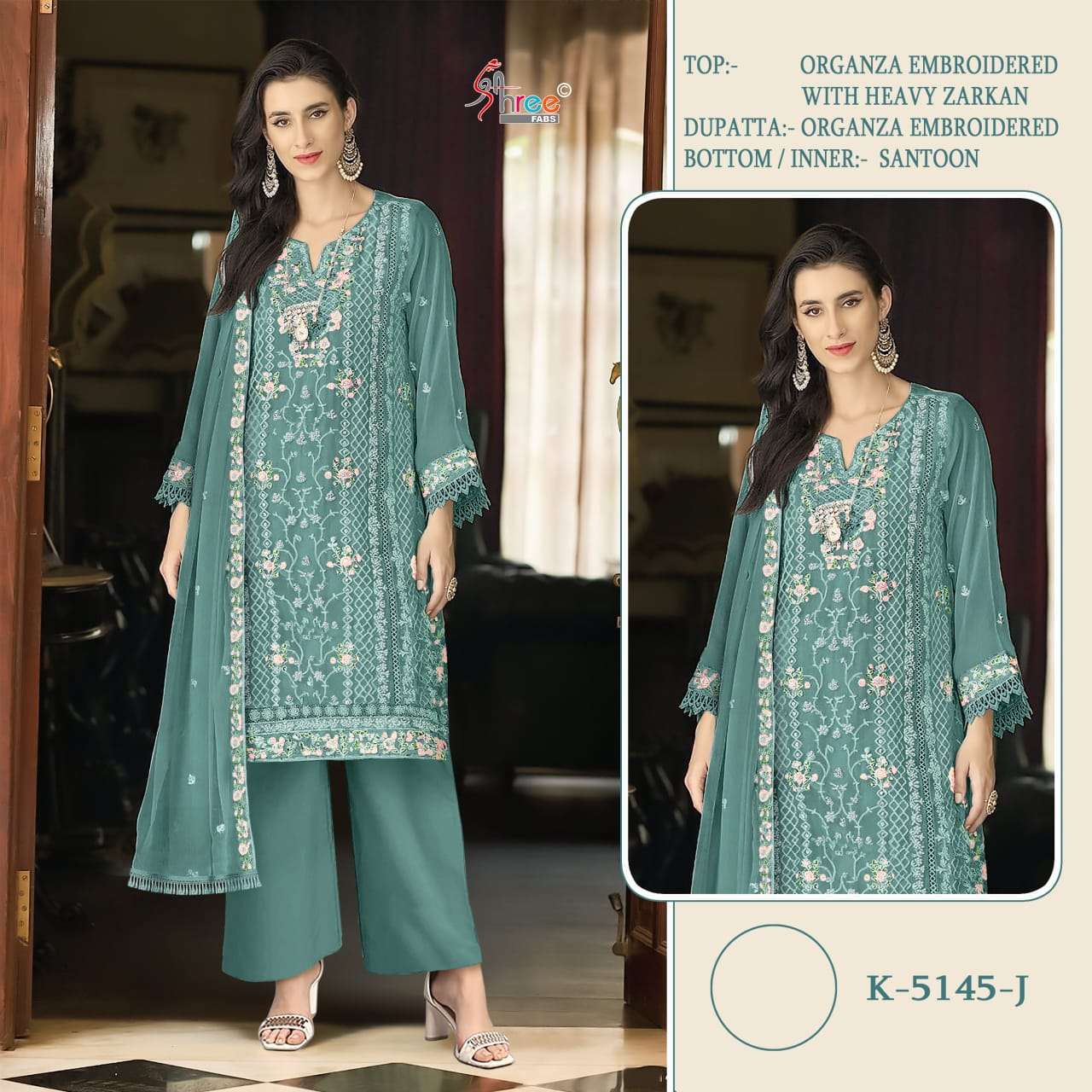 SHREE FAB K 5145 COLORS HEAVY EMBROIDERY ORGANZA SUIT COLLECTION 2024