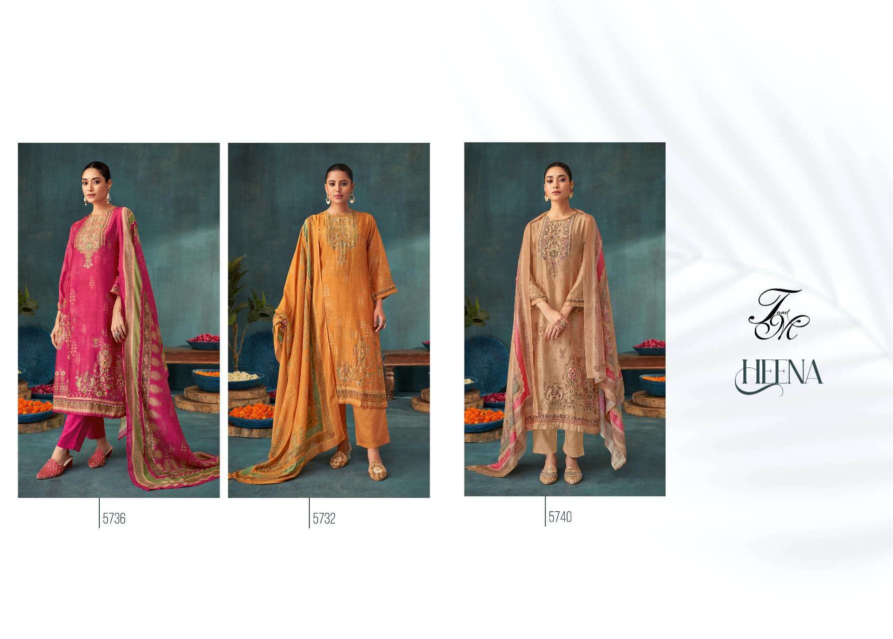 T AND M DESIGNER HEENA DESIGNER MUSLIN SILK SUIT CATALOGUE WHOLESALER 2024