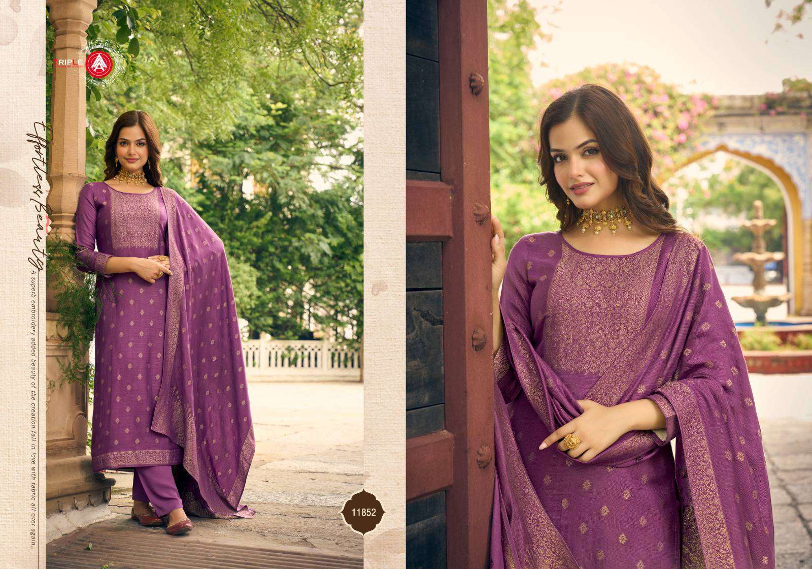 TRIPLE AAA ANJUM DESIGNER PASHMINA JACQUARD SUIT CATALOGUE WHOLESALER 