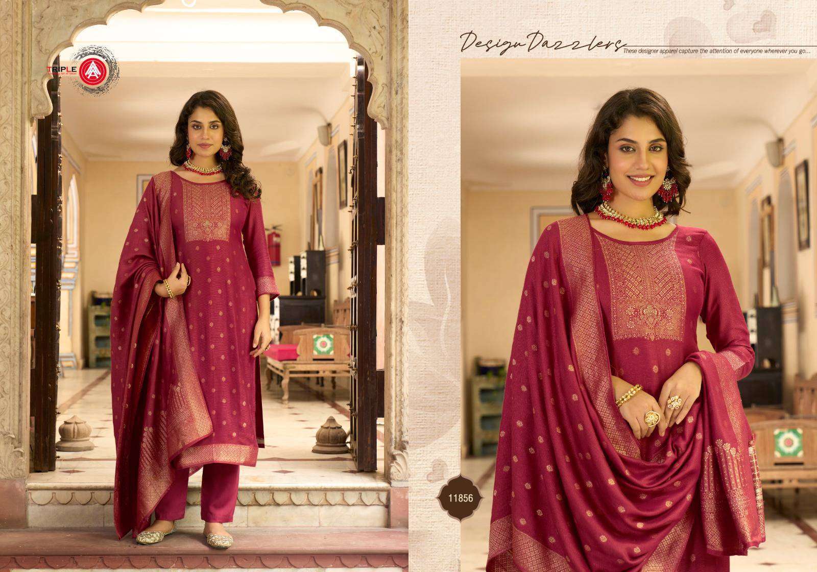 TRIPLE AAA ANJUM DESIGNER PASHMINA JACQUARD SUIT CATALOGUE WHOLESALER 