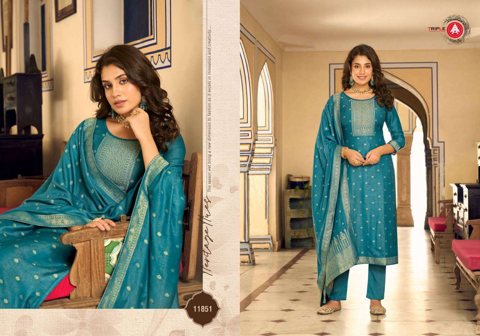 TRIPLE AAA ANJUM DESIGNER PASHMINA JACQUARD SUIT CATALOGUE WHOLESALER 