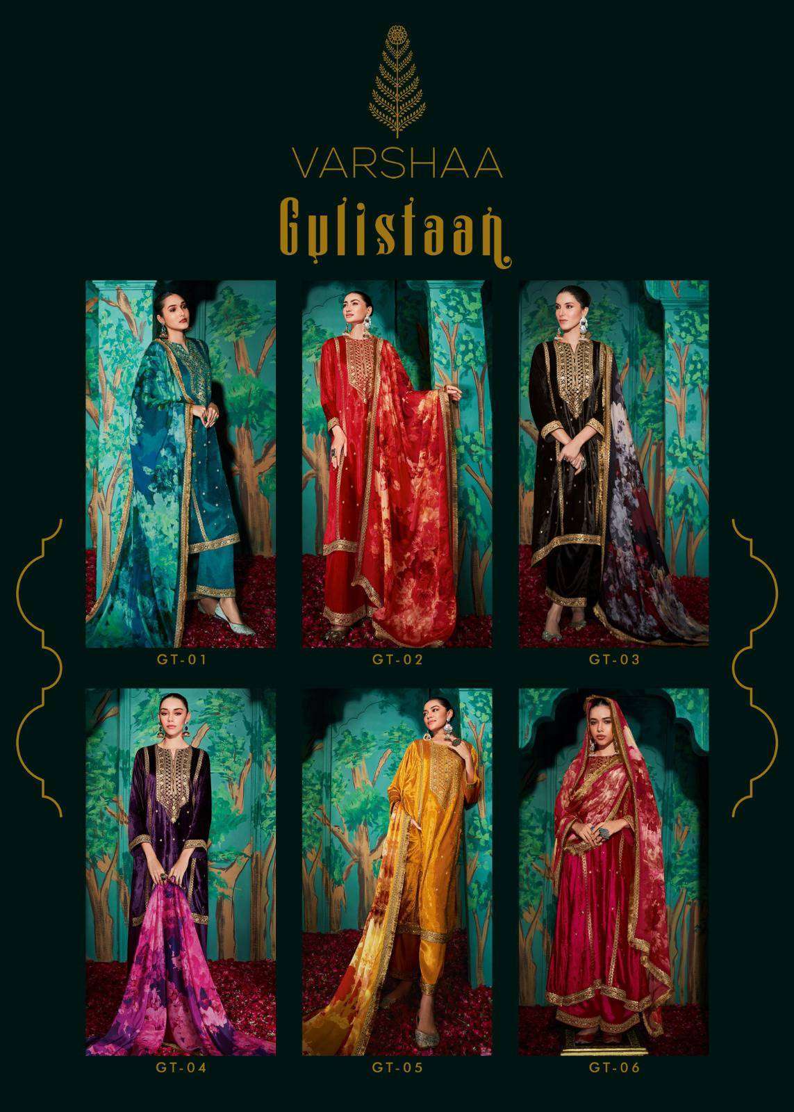 VARSHA GULISTAAN DESIGNER VELVET SUIT CATALOGUE WHOLESALER 2024