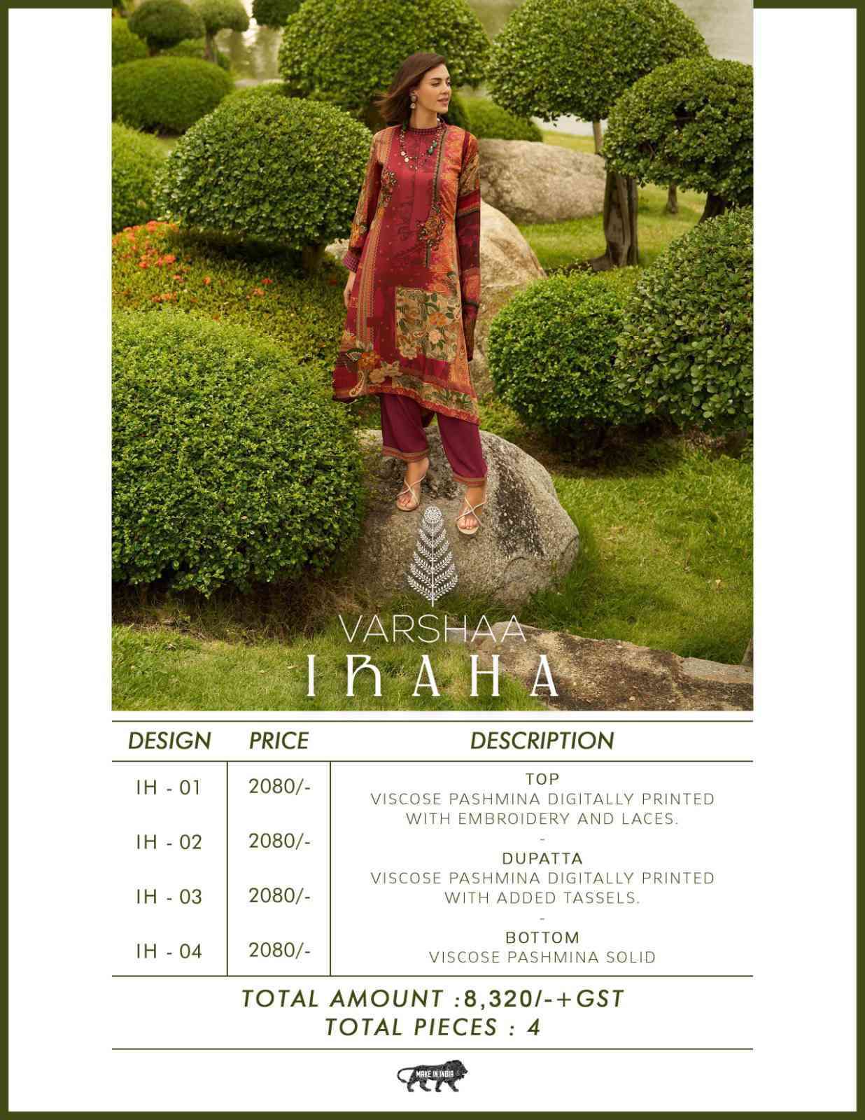 VARSHA IRAHA PREMIUM DESIGN PASHMINA WINTER SUIT CATALOGUE WHOLESALER 2024