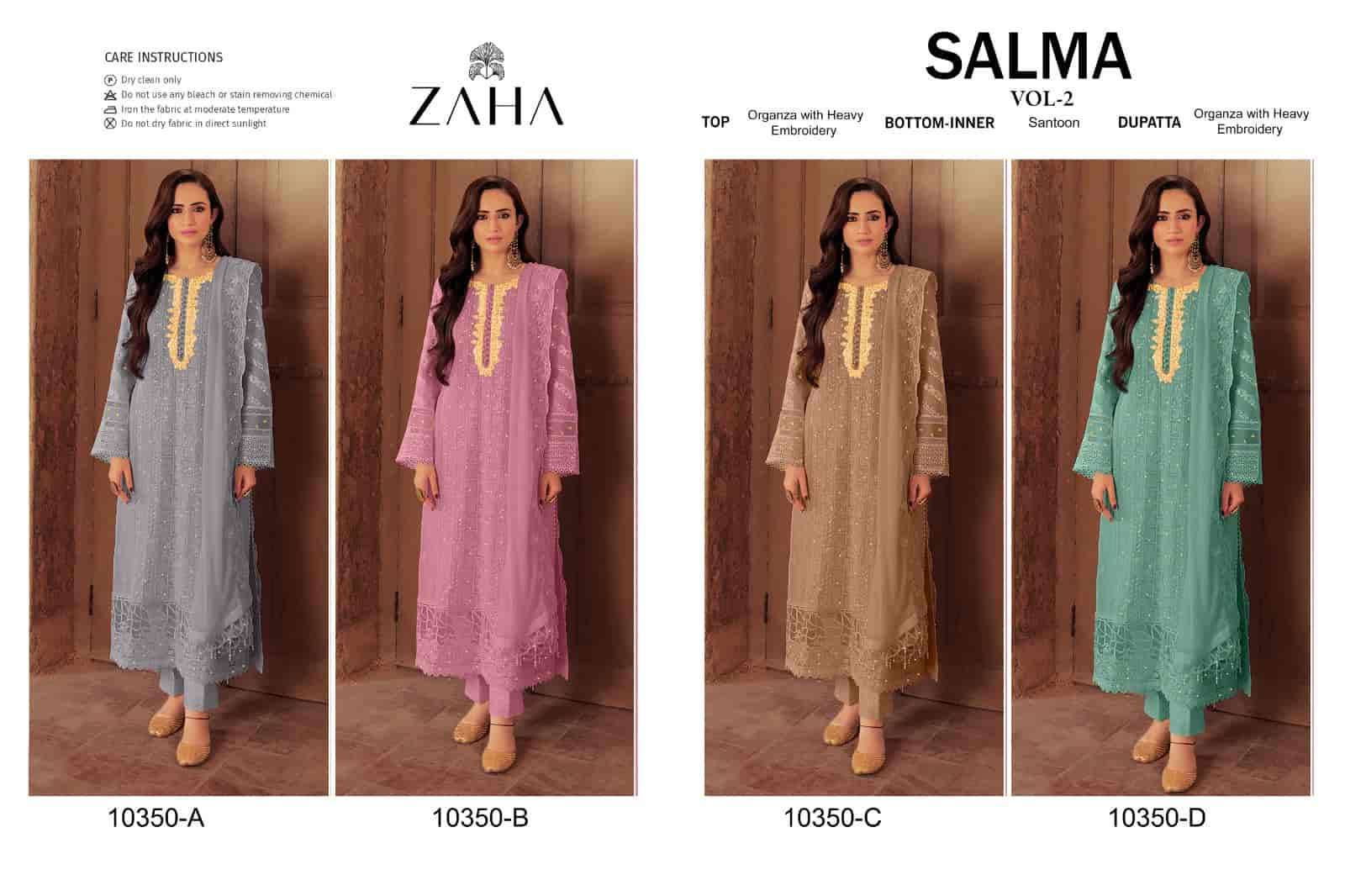 ZAHA SALMA VOL 2 10350 COLORS PAKISTANI STYLE ORGANZA SUIT WHOLESALER 