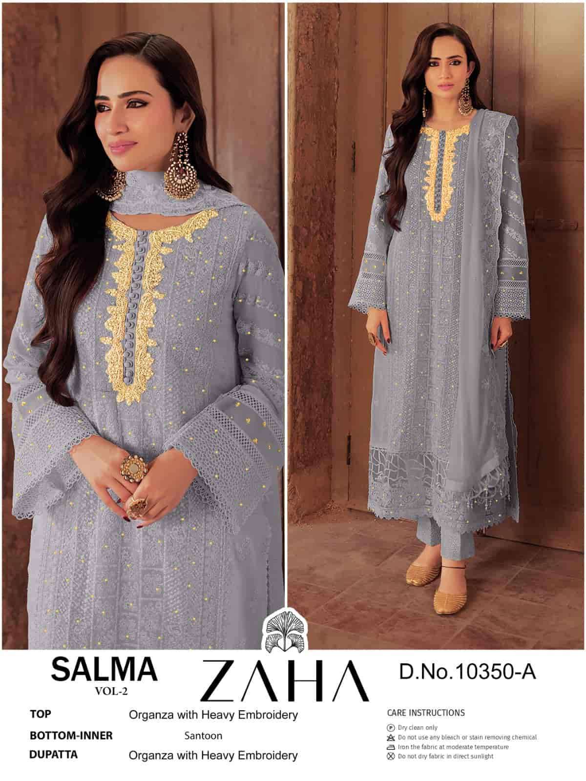 ZAHA SALMA VOL 2 10350 COLORS PAKISTANI STYLE ORGANZA SUIT WHOLESALER 