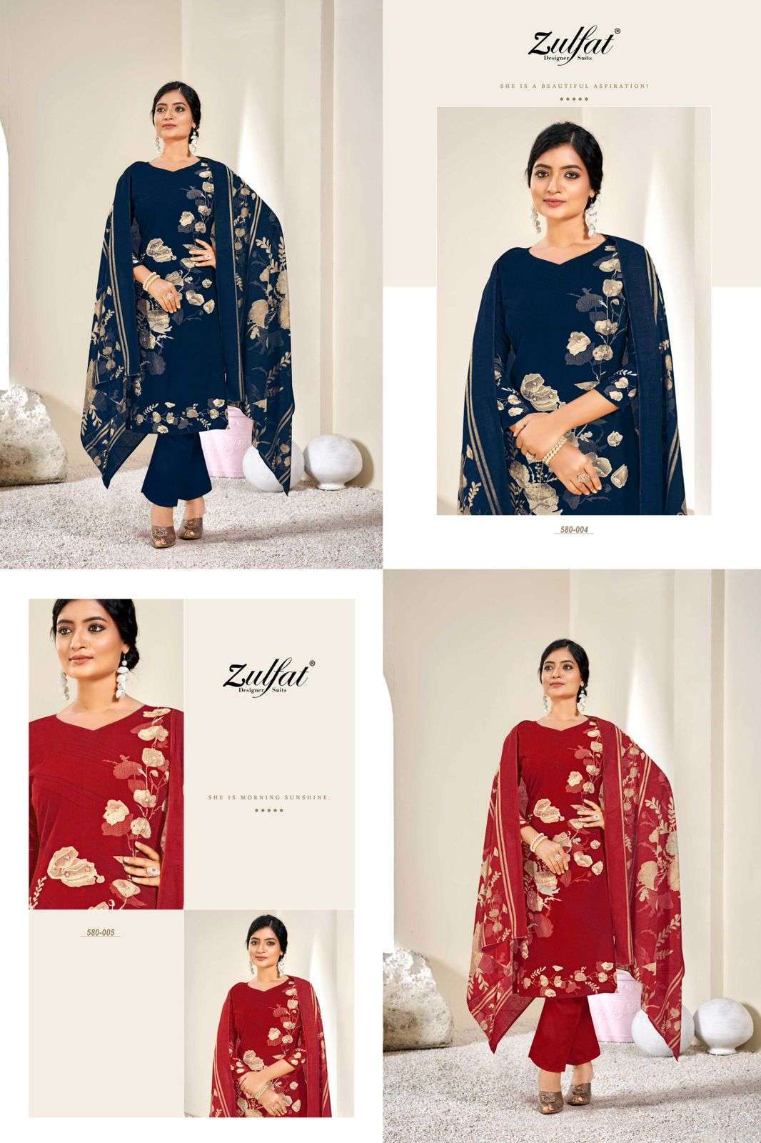 ZULFAT ZAHAVI VOL 4 DESIGNER PRINT FANCY RAYON SUIT CATALOGUE WHOLESALER 2024