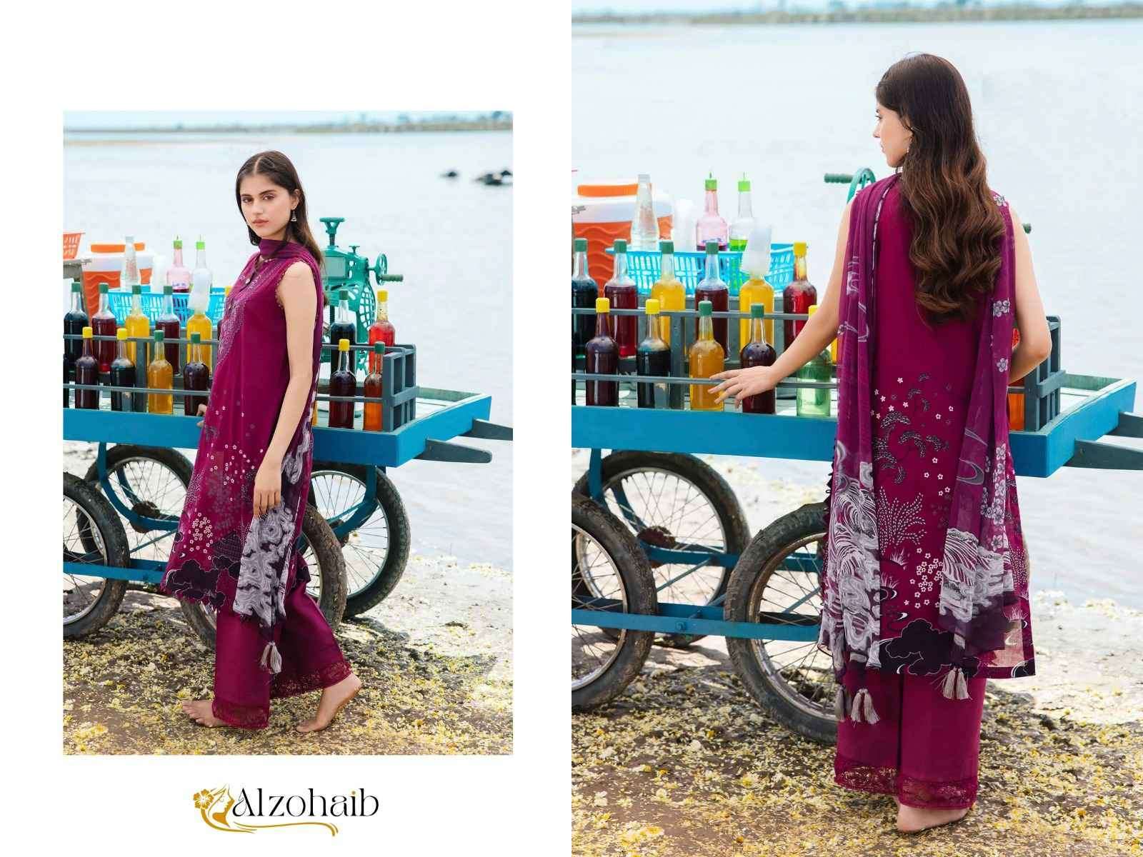 AL ZOHAIB M BASICS VOL 5 UNSTITCH COTTON LADIES SUIT CATALOGUE WHOLESALER 