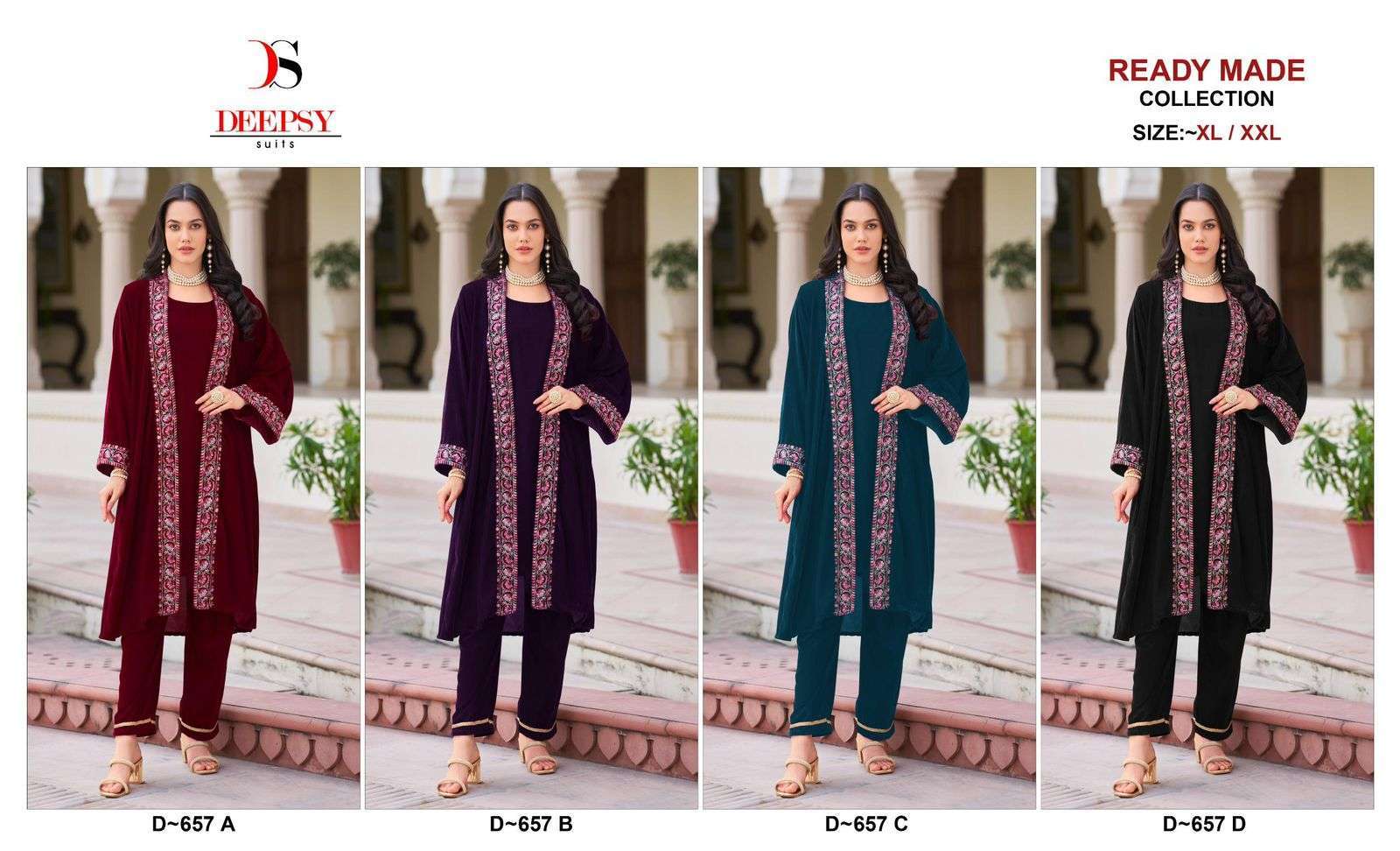 DEEPSY D 657 COLORS PAKISTANI VELVET SHRUG SUIT 3 PIECE SET COLLCTION 