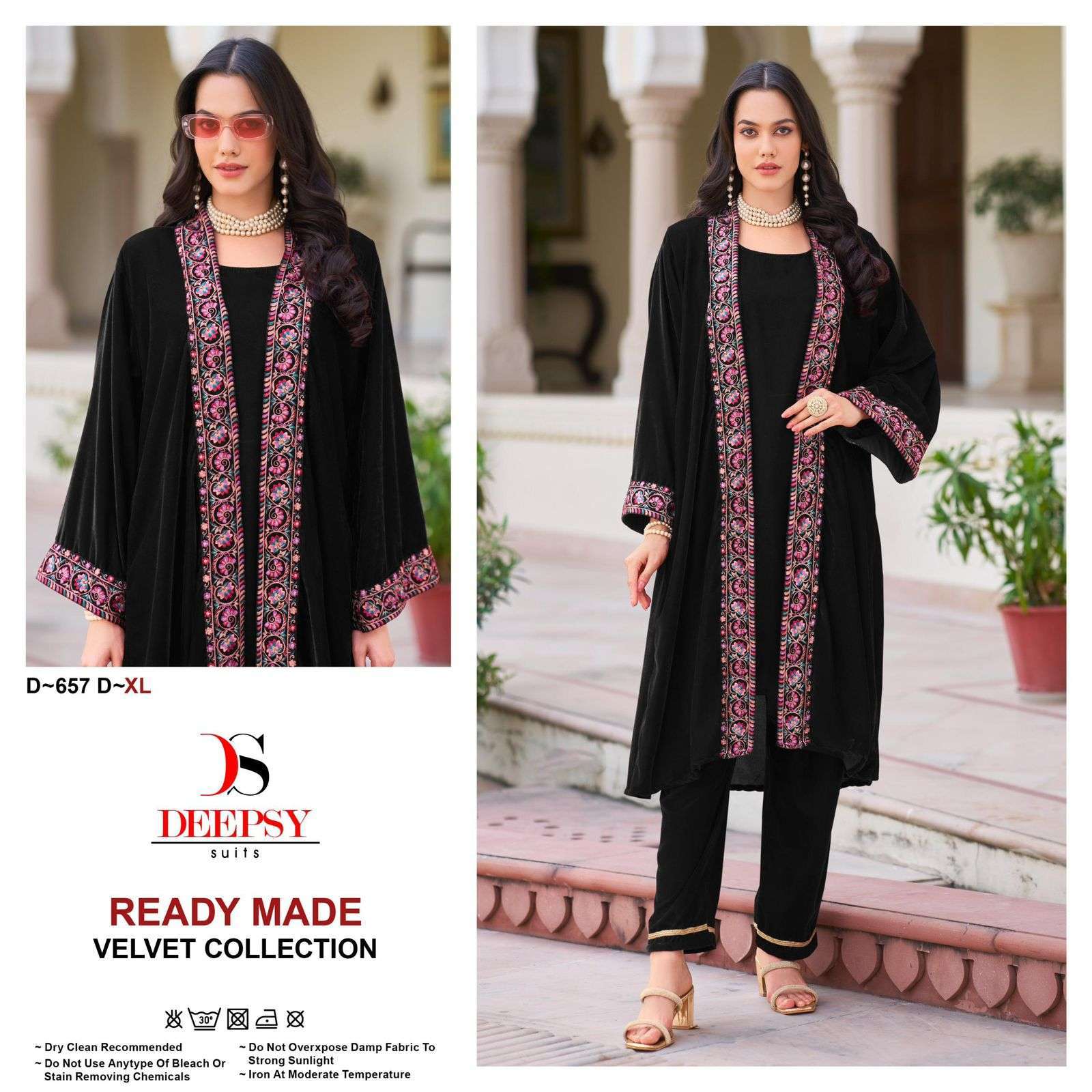 DEEPSY D 657 COLORS PAKISTANI VELVET SHRUG SUIT 3 PIECE SET COLLCTION 