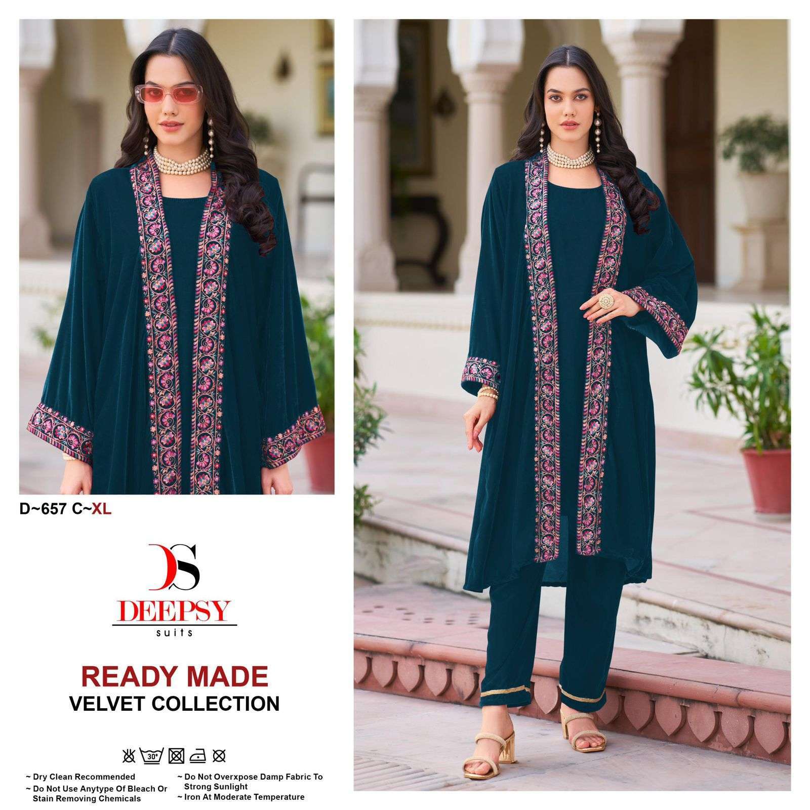 DEEPSY D 657 COLORS PAKISTANI VELVET SHRUG SUIT 3 PIECE SET COLLCTION 