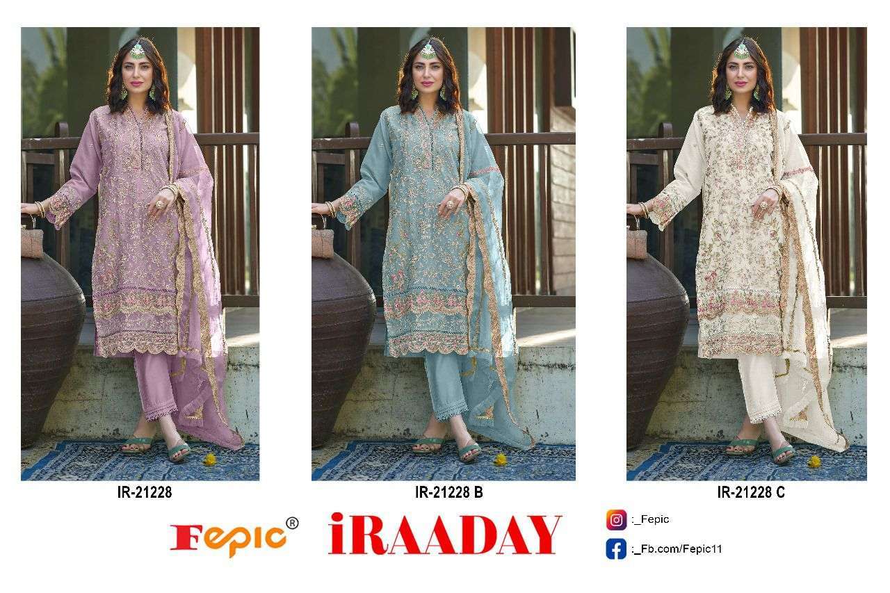 FEPIC IR 21228 COLORS HEAVY ORGANZA EMBROIDERY PAKISTANI SUIT COLLECTION BEST RATE 