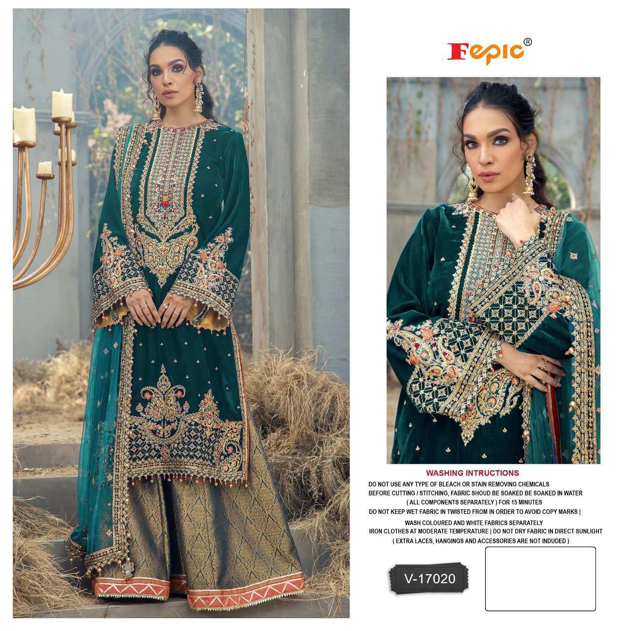 FEPIC V 17020 COLORS VELVET DESIGNER SUIT SINGLE PCS SUPPLIER WHOLESALE RATE 