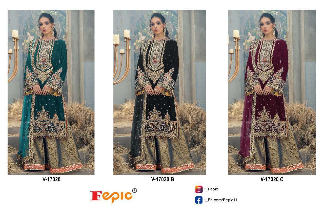 FEPIC V 17020 COLORS VELVET DESIGNER SUIT SINGLE PCS SUPPLIER WHOLESALE RATE 