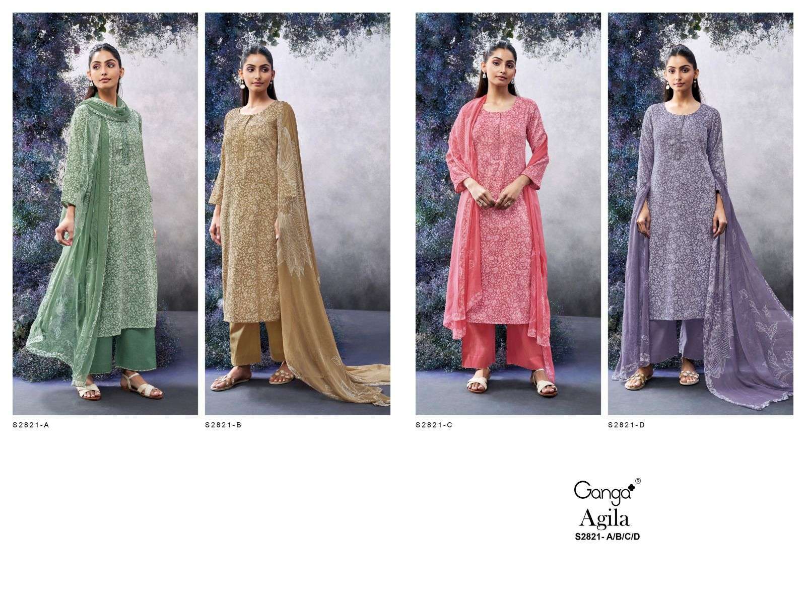 GANGA FASHION AGILA 2821 FANCY SATIN SILK GANGA SUIT CATALOGUE WHOLESALER 