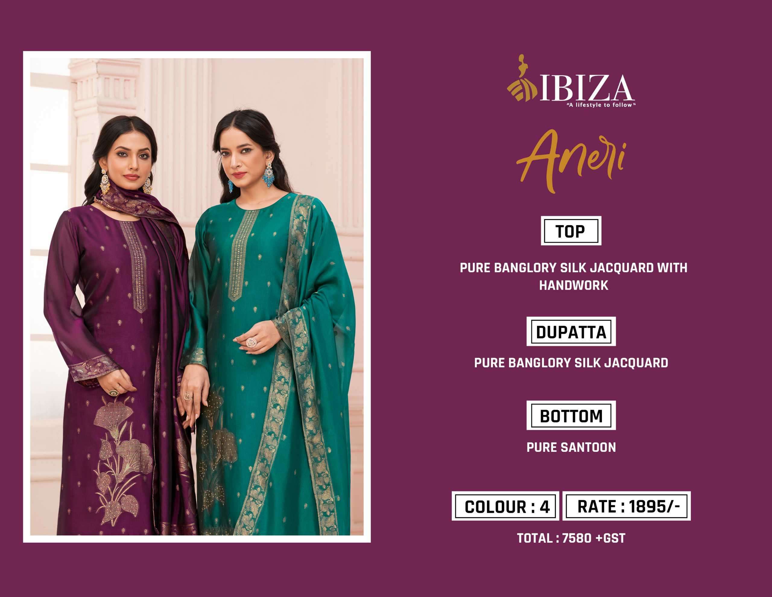 IBIZA ANERI PURE BANGLORY SILK DESIGNER SUIT CATALOG EXPORTER 2024