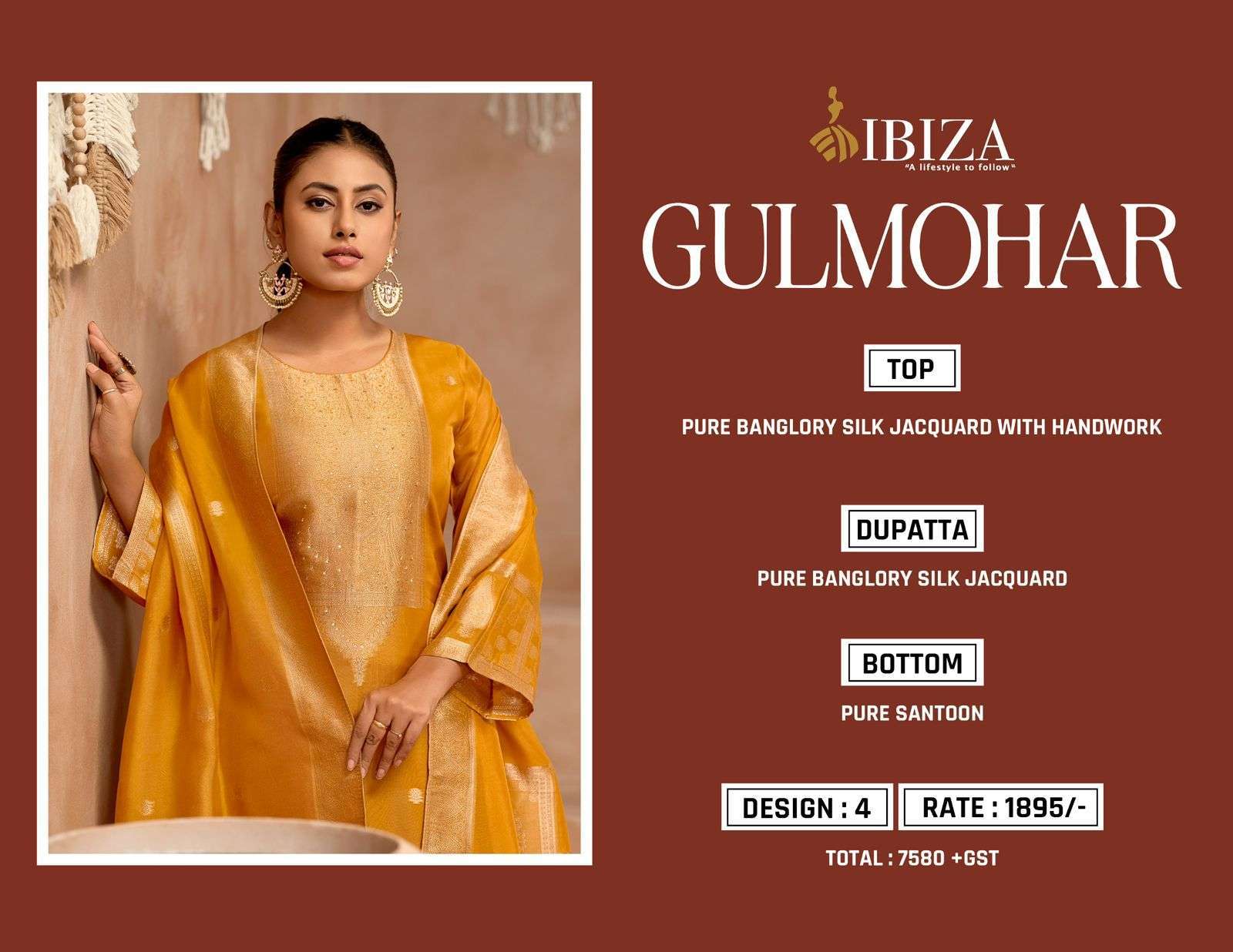 IBIZA GULMOHAR PURE BANGLORY SILK LADIES SUIT CATALOG EXPORTER 2024