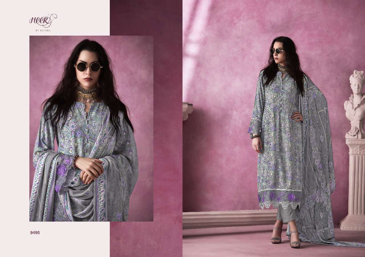 KIMORA HEER STAR PURE MUSLIN DESIGNER EXCLUSIVE SUIT CATALOG DEALER IN SURAT 2024