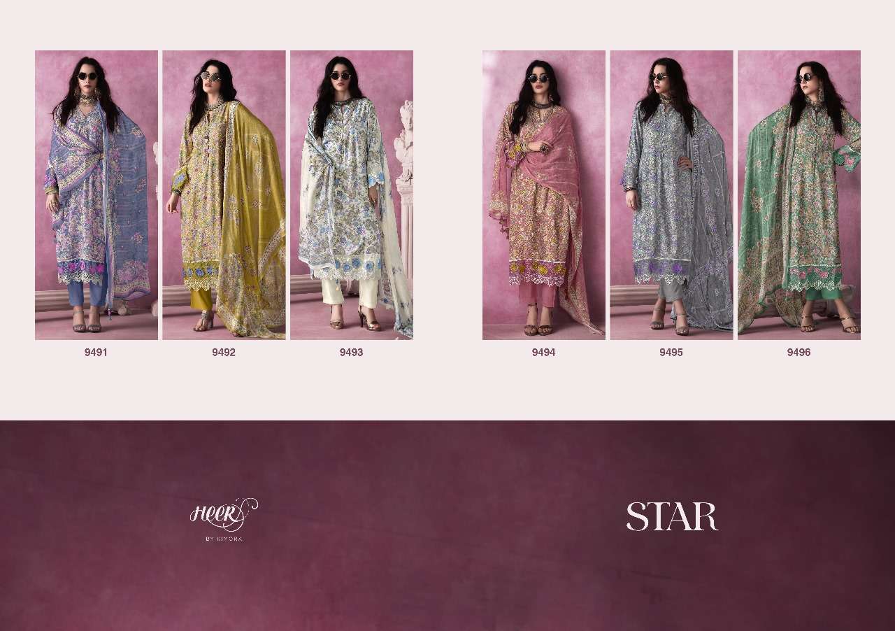 KIMORA HEER STAR PURE MUSLIN DESIGNER EXCLUSIVE SUIT CATALOG DEALER IN SURAT 2024