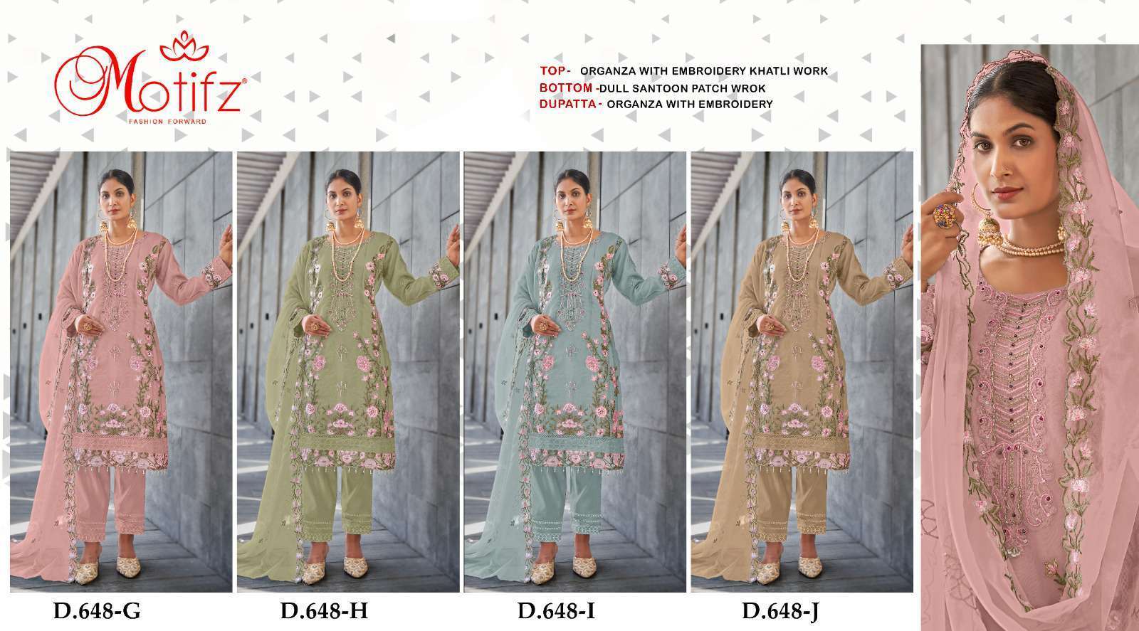 MOTIFZ D 648 COLORS VOL 2 FANCY KHATLI WORK PAKISTANI DRESS NEW COLLECTION WHOLESALER 2024