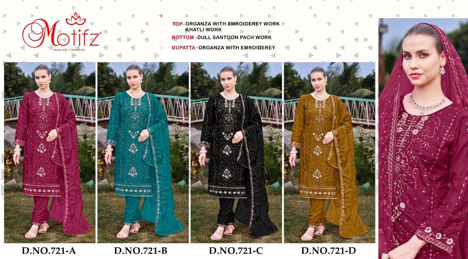 MOTIFZ D 721 COLORS PAKISTANI SALWER SUIT CATALOGUE WHOLESALE PRICE 