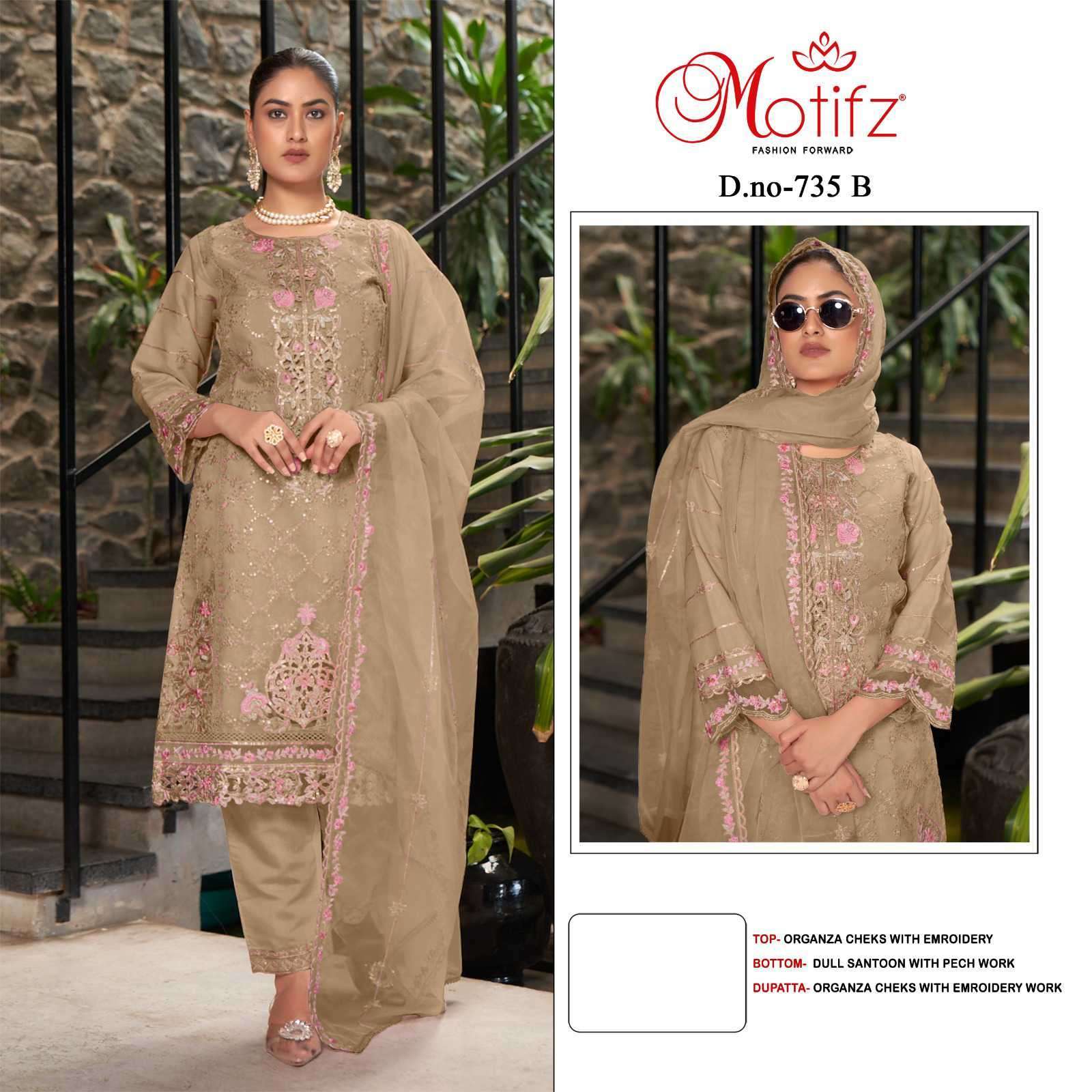 MOTIFZ D 735 COLORS DESIGNER WORK PAKISTANI ORGANZA SUTI WHOLESALER 