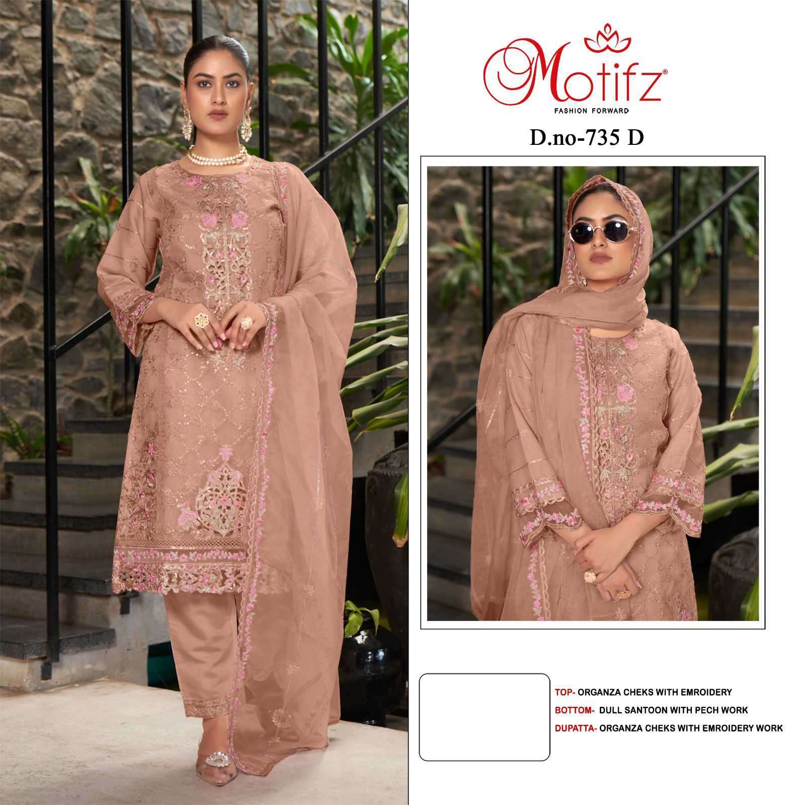 MOTIFZ D 735 COLORS DESIGNER WORK PAKISTANI ORGANZA SUTI WHOLESALER 