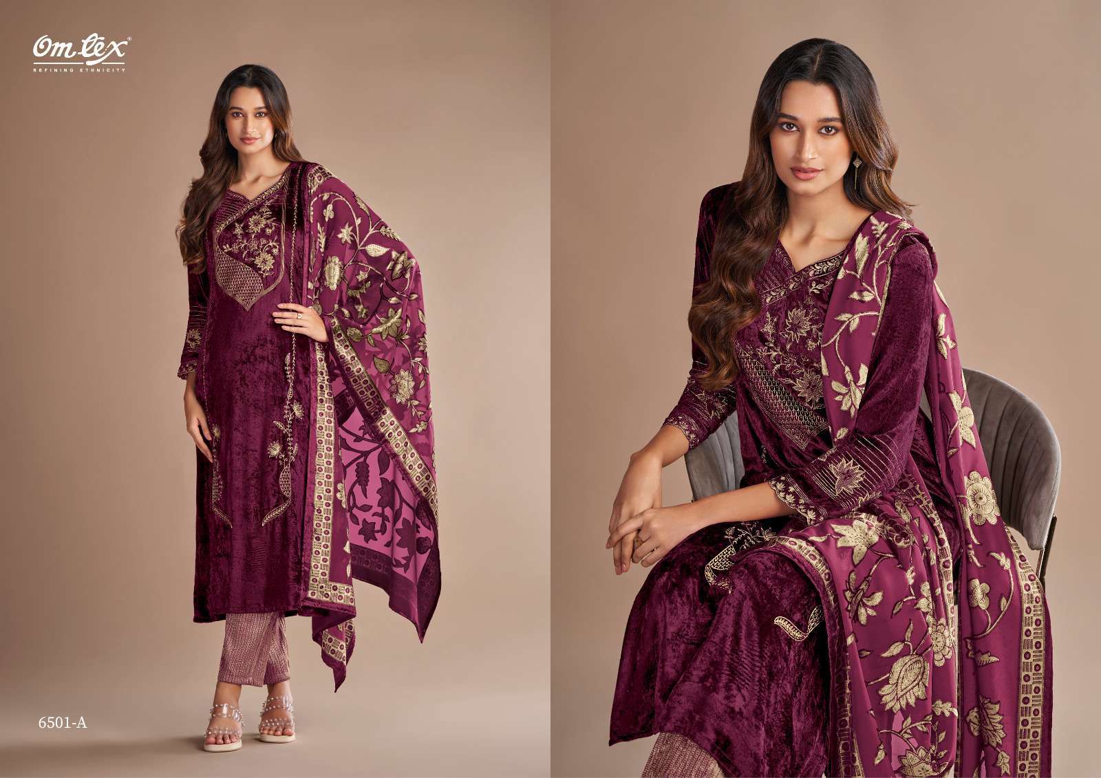 OMTEX RITHA VOL 15 PURE VISCOSE VELVET DESIGNER SUIT CATALOGUE WHOLESALER 2024