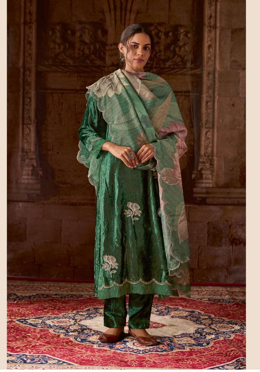 SAHIBA SRINIKA PARTYWEAR VELVET DESIGNER SUIT LATEST CATALOGUE DEALER 2024