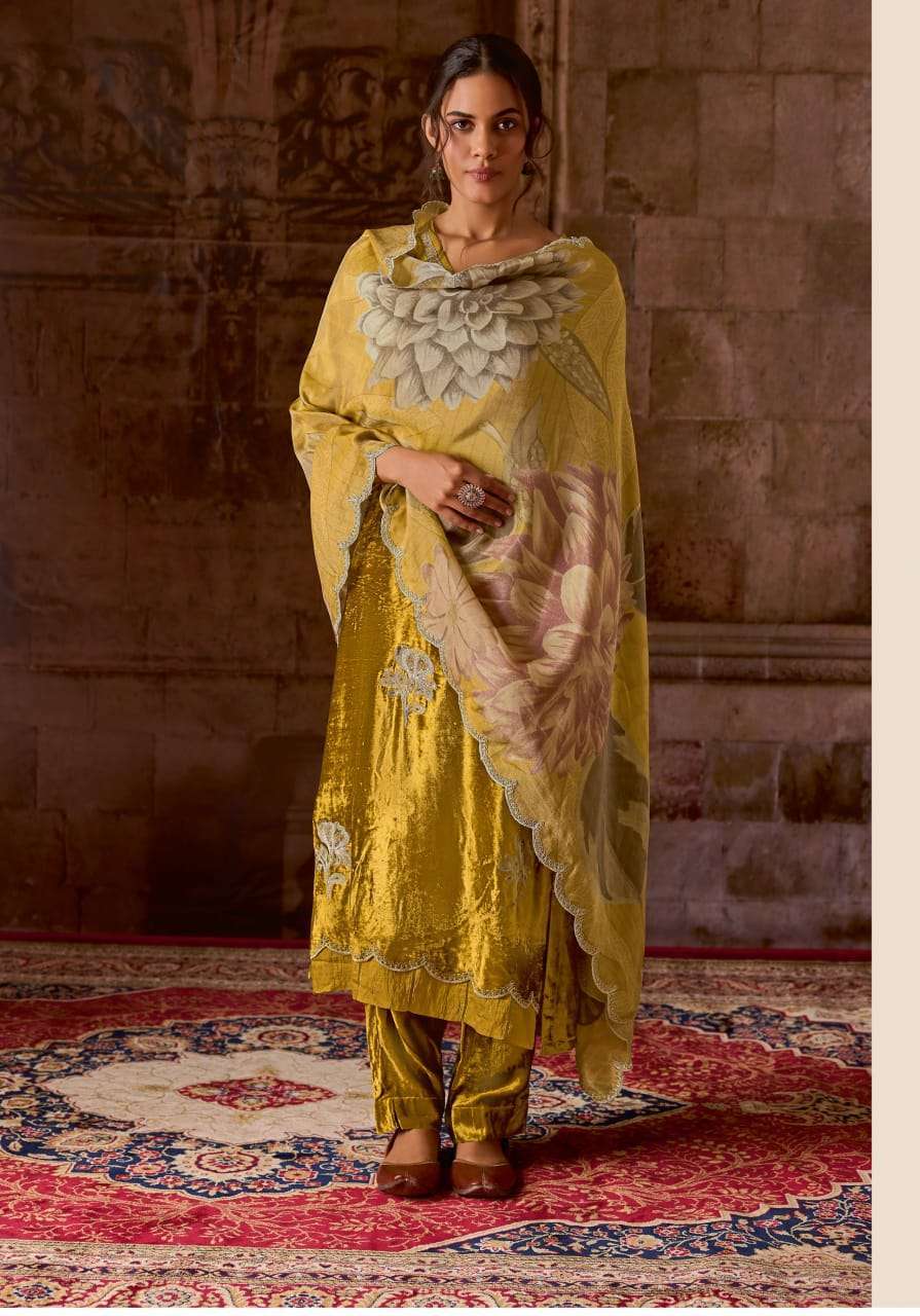 SAHIBA SRINIKA PARTYWEAR VELVET DESIGNER SUIT LATEST CATALOGUE DEALER 2024