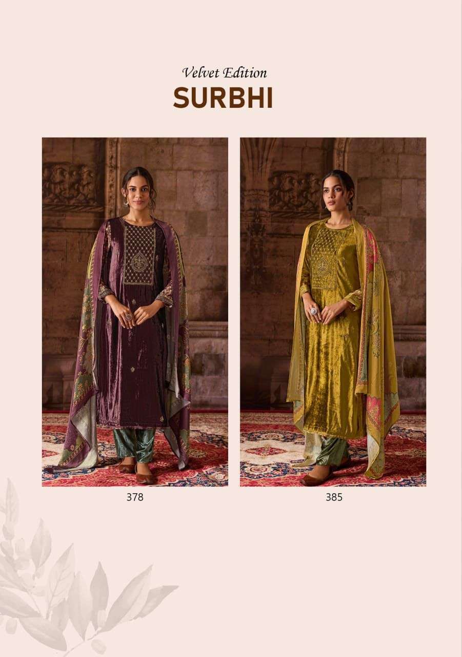 SAHIBA SURBHI DESIGNER DESIGNER VELVET SUIT LATEST CATALOGUE WHOLESALER 2024
