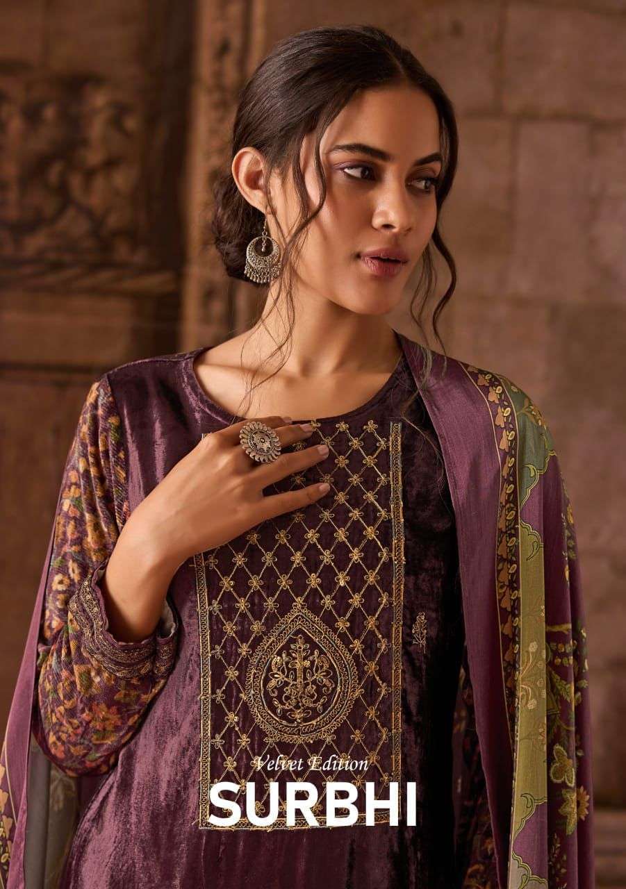 SAHIBA SURBHI DESIGNER DESIGNER VELVET SUIT LATEST CATALOGUE WHOLESALER 2024