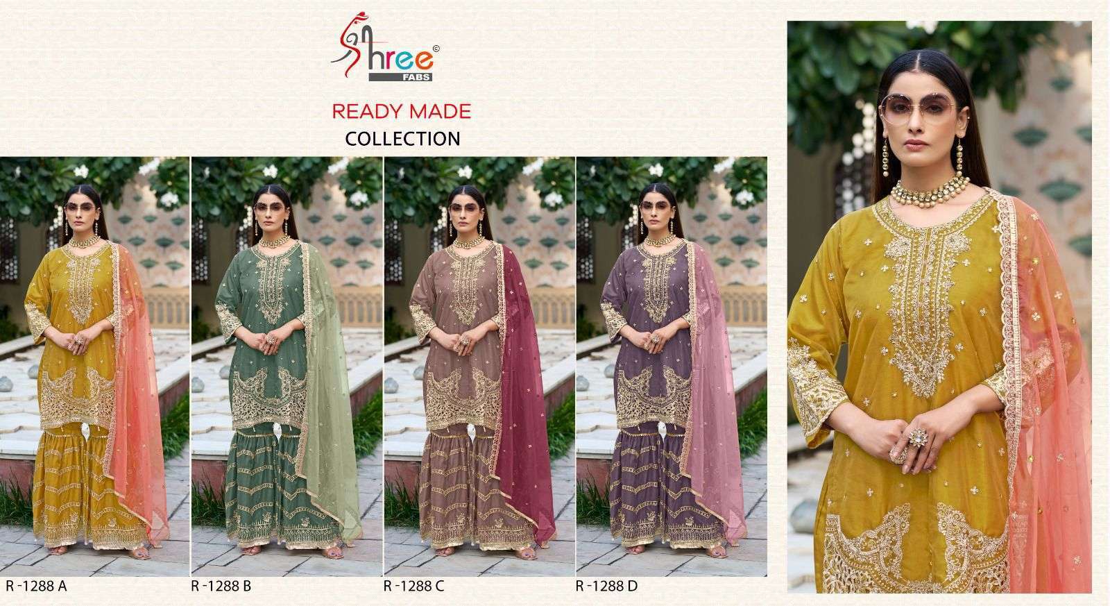 SHREE FAB R 1288 COLORS WEDDING WEAR SHARARA DRESS CATALOG WHOLESALER 