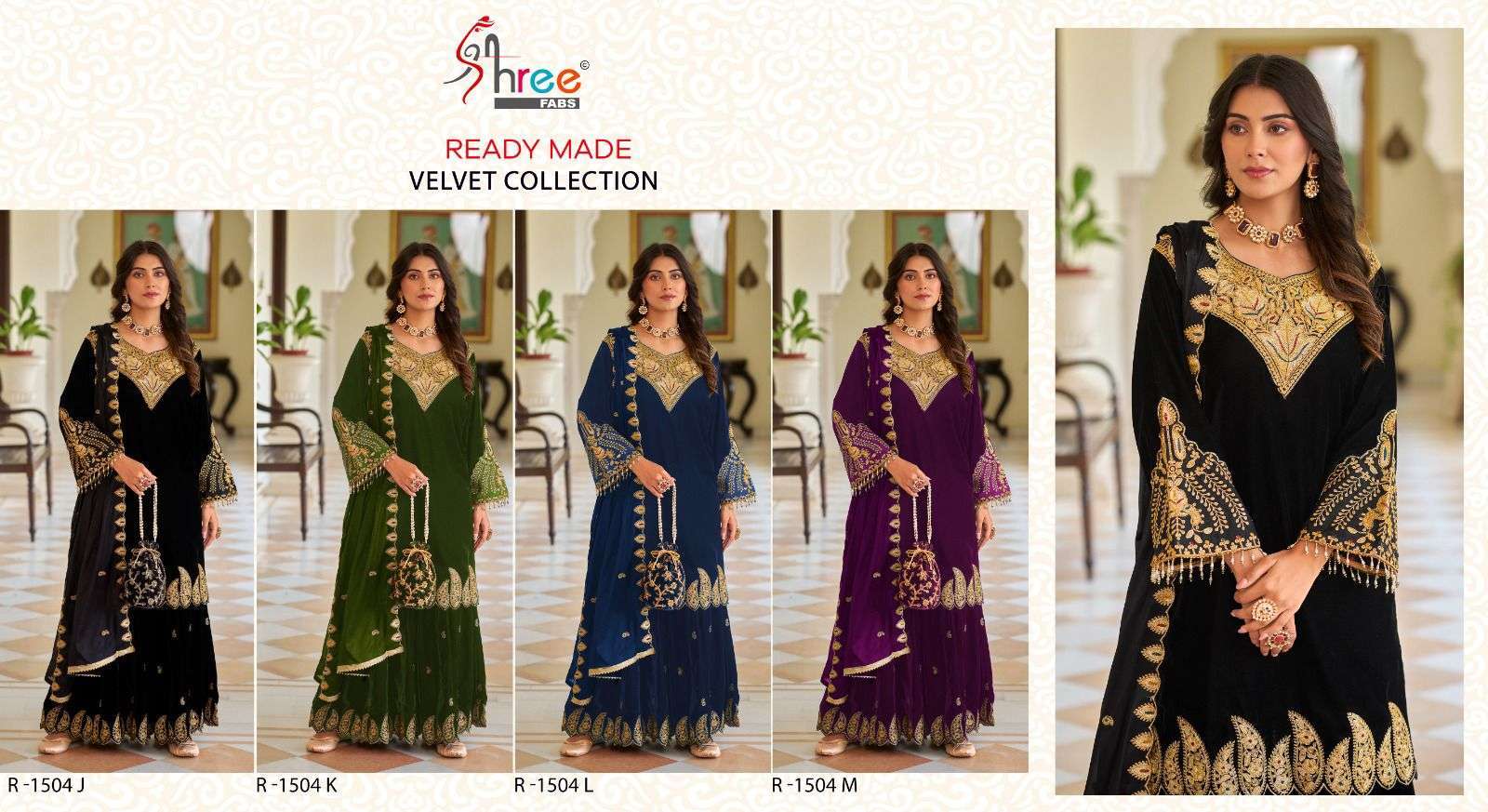 SHREE FAB R 1504 COLORS PARTYWEAR VELVET DRESS COLLECTION BEST RATE SUPPLIER 2024