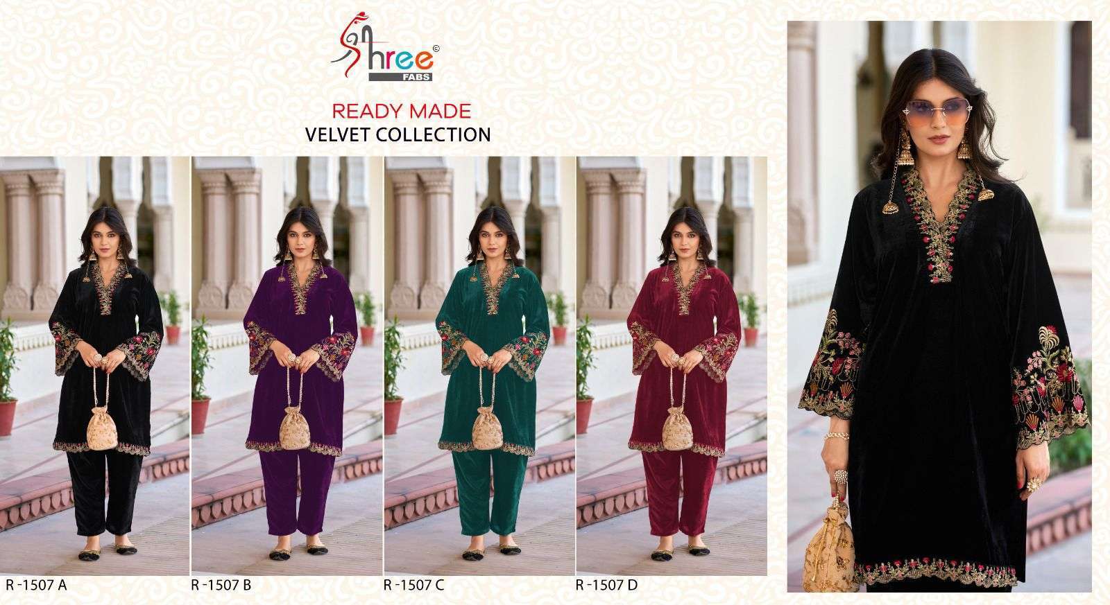 SHREE FAB R 1507 COLORS DESIGNER VELVET CORD SET COLLECTION EXPORTER 