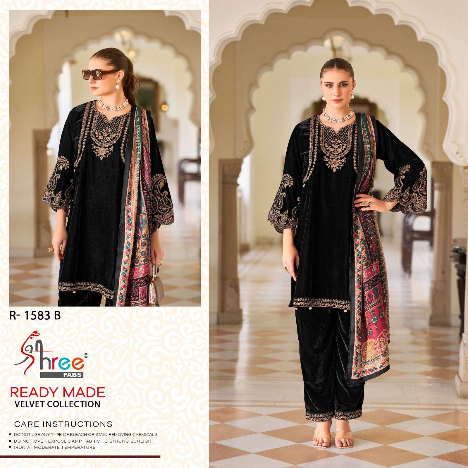 SHREE FAB R 1583 COLORS VELVET DESIGNER TOP BOTTOM WITH DUPATTA SET COLLECTION 2024